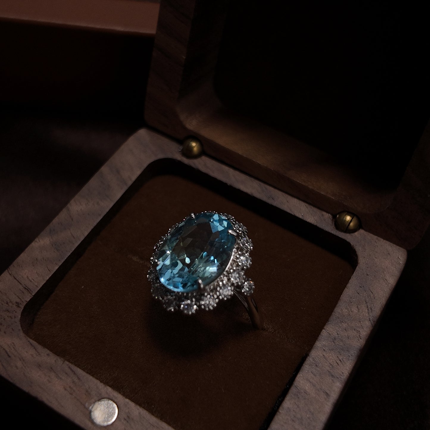 Natural Topaz Open Ring S925 Solid Silver Large Oval Inlaid with Small Exquisite Vintage Design
