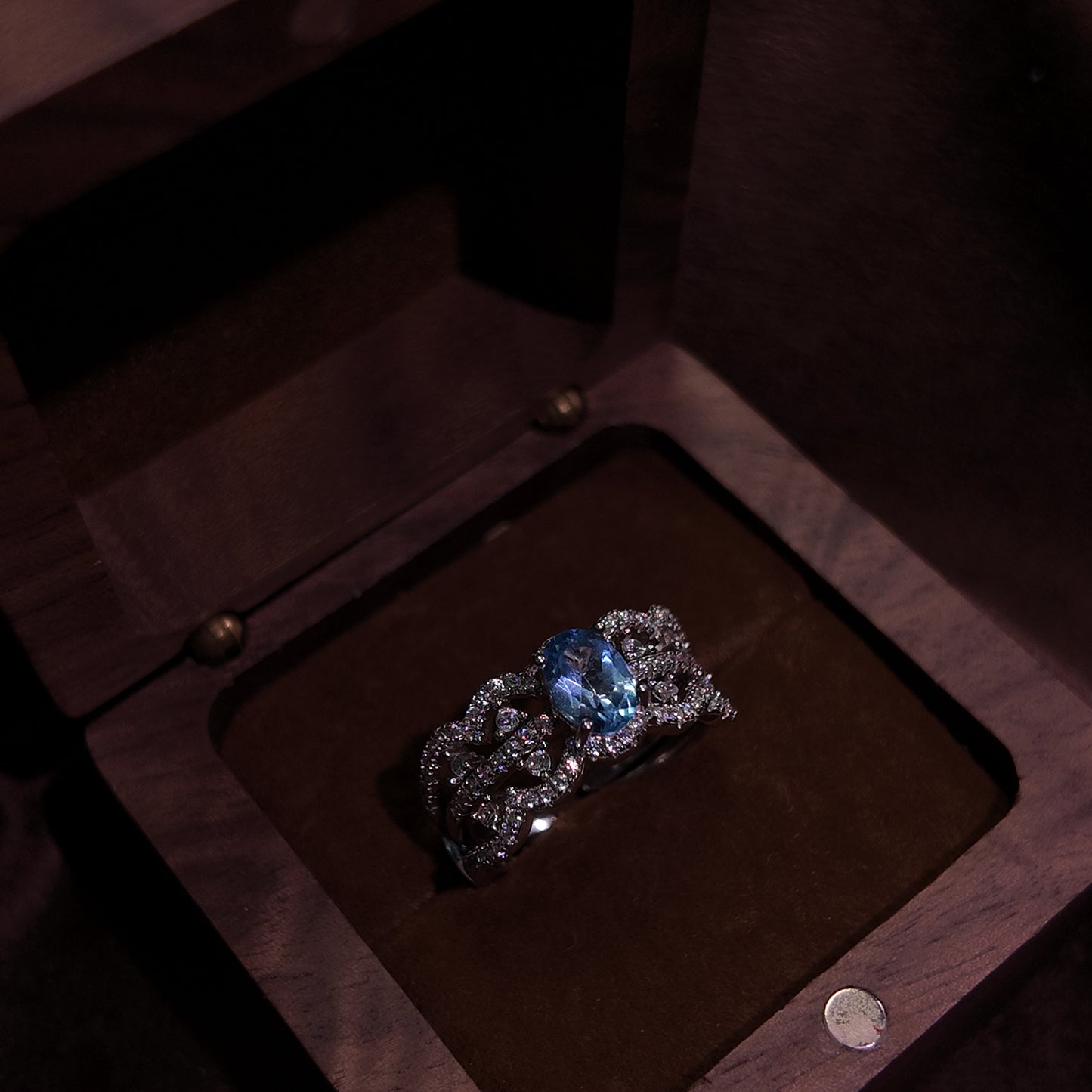 Natural Topaz Open Ring S925 Pure Silver Blue Lace Lace Small and Exquisite Vintage