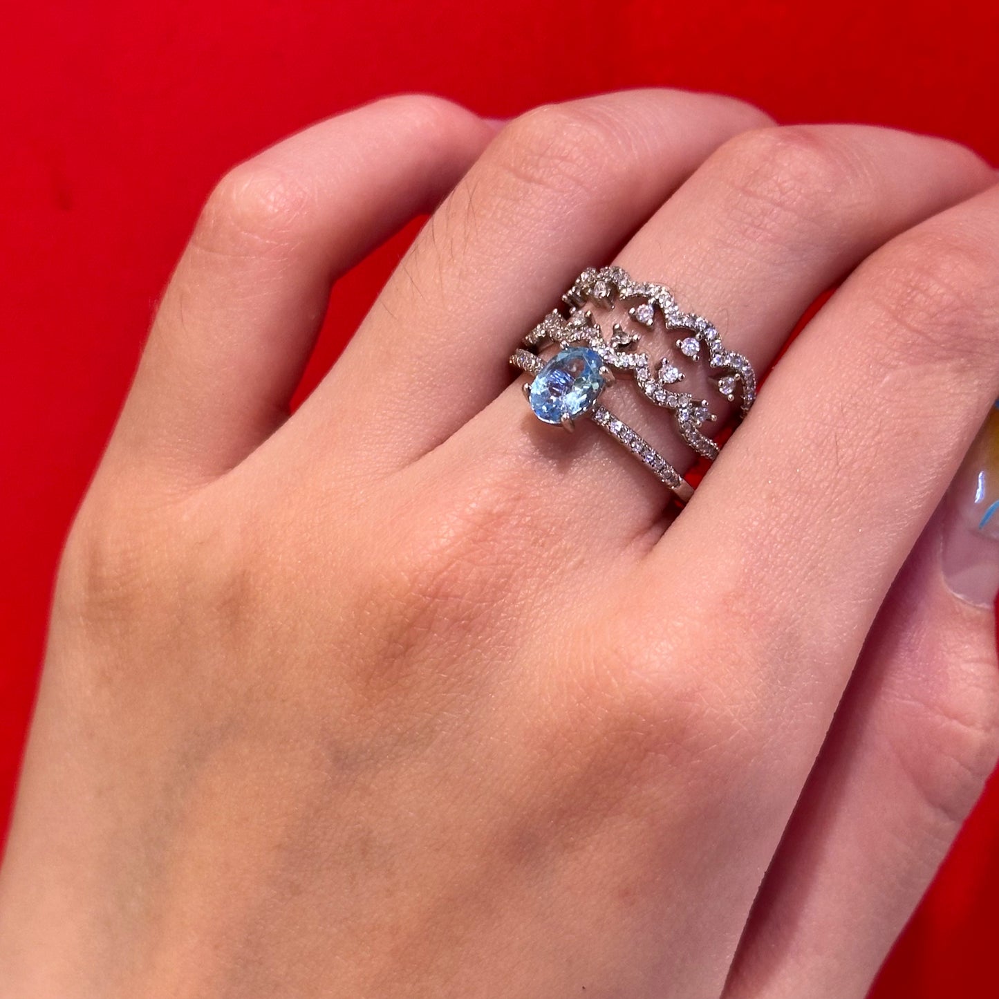 Natural Topaz Open Ring S925 Pure Silver Blue Lace Lace Small and Exquisite Vintage