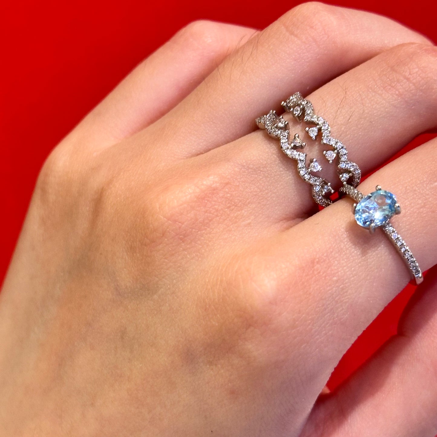 Natural Topaz Open Ring S925 Pure Silver Blue Lace Lace Small and Exquisite Vintage