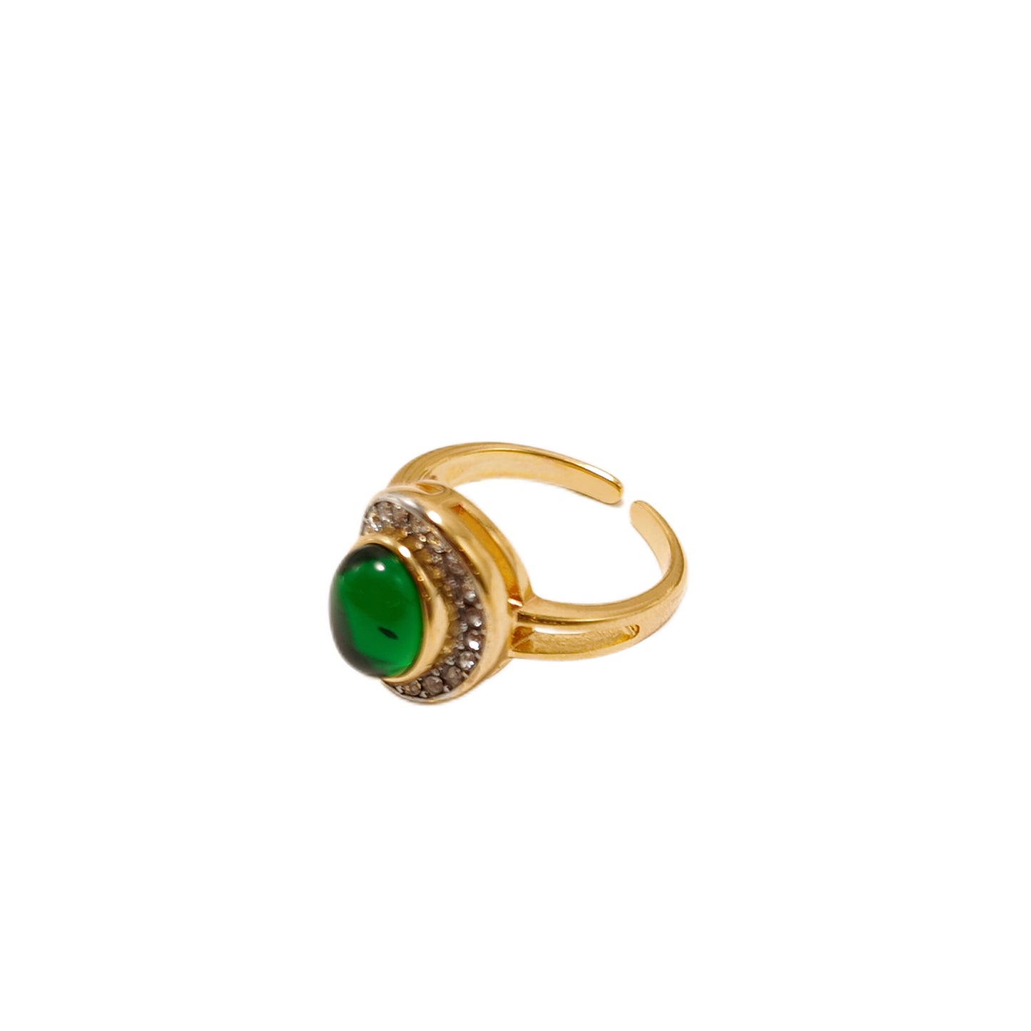 "Emerald Wreathed in Gold" green glazed diamond inlaid open-ended ring with a palace retro style