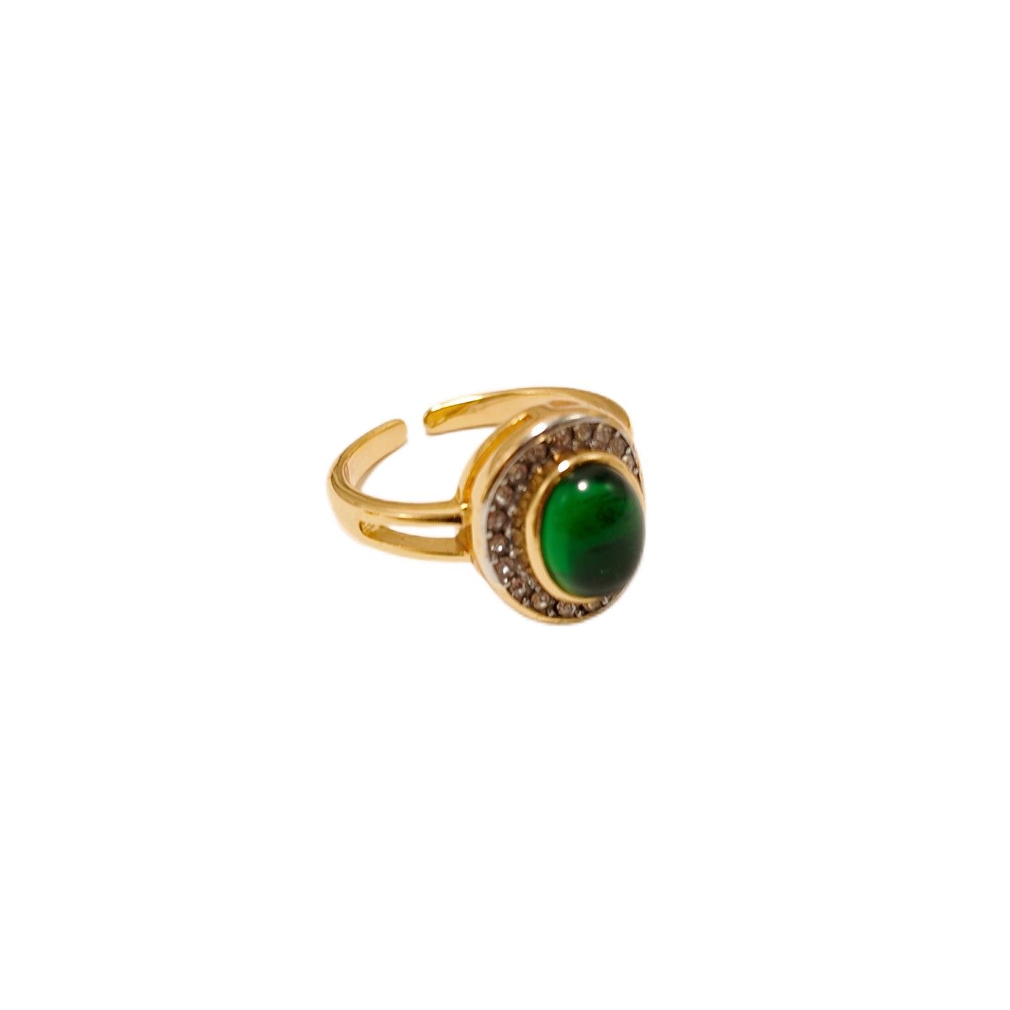 "Emerald Wreathed in Gold" green glazed diamond inlaid open-ended ring with a palace retro style