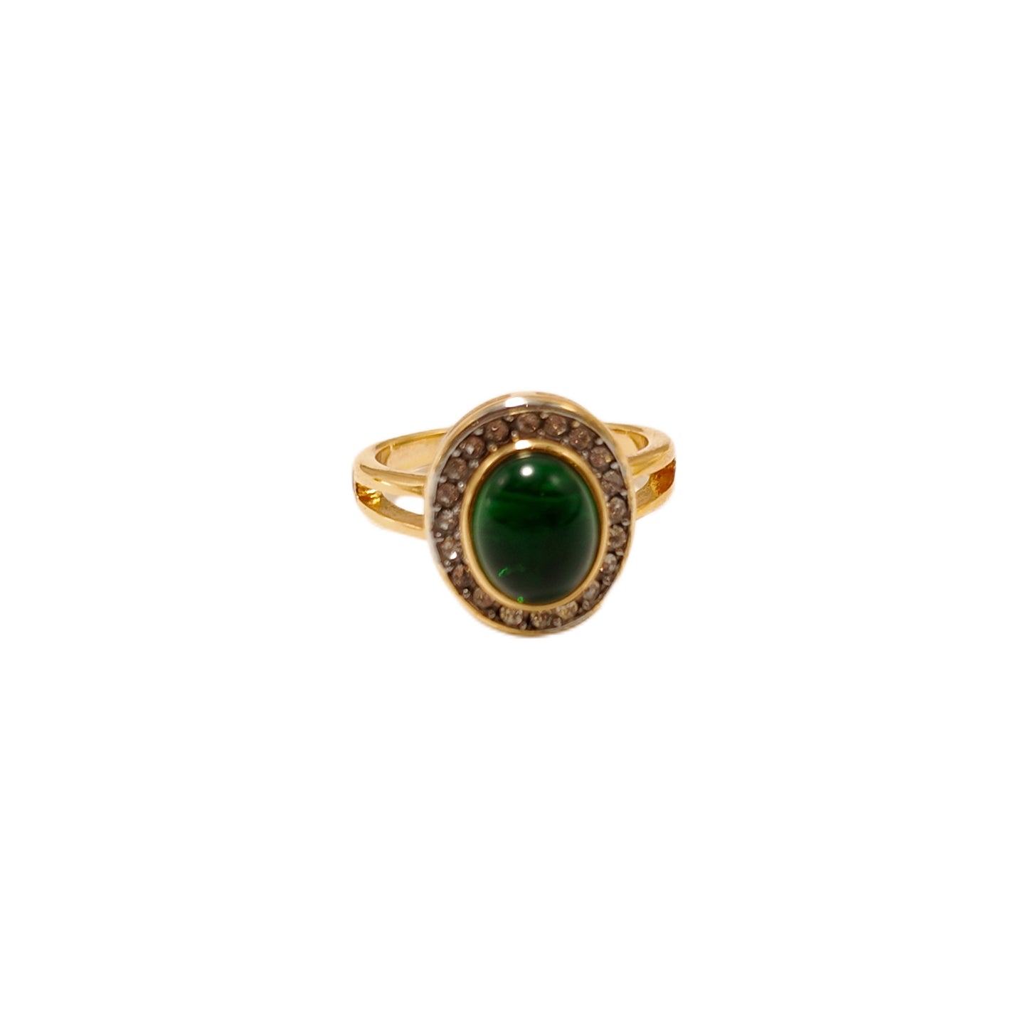 "Emerald Wreathed in Gold" green glazed diamond inlaid open-ended ring with a palace retro style