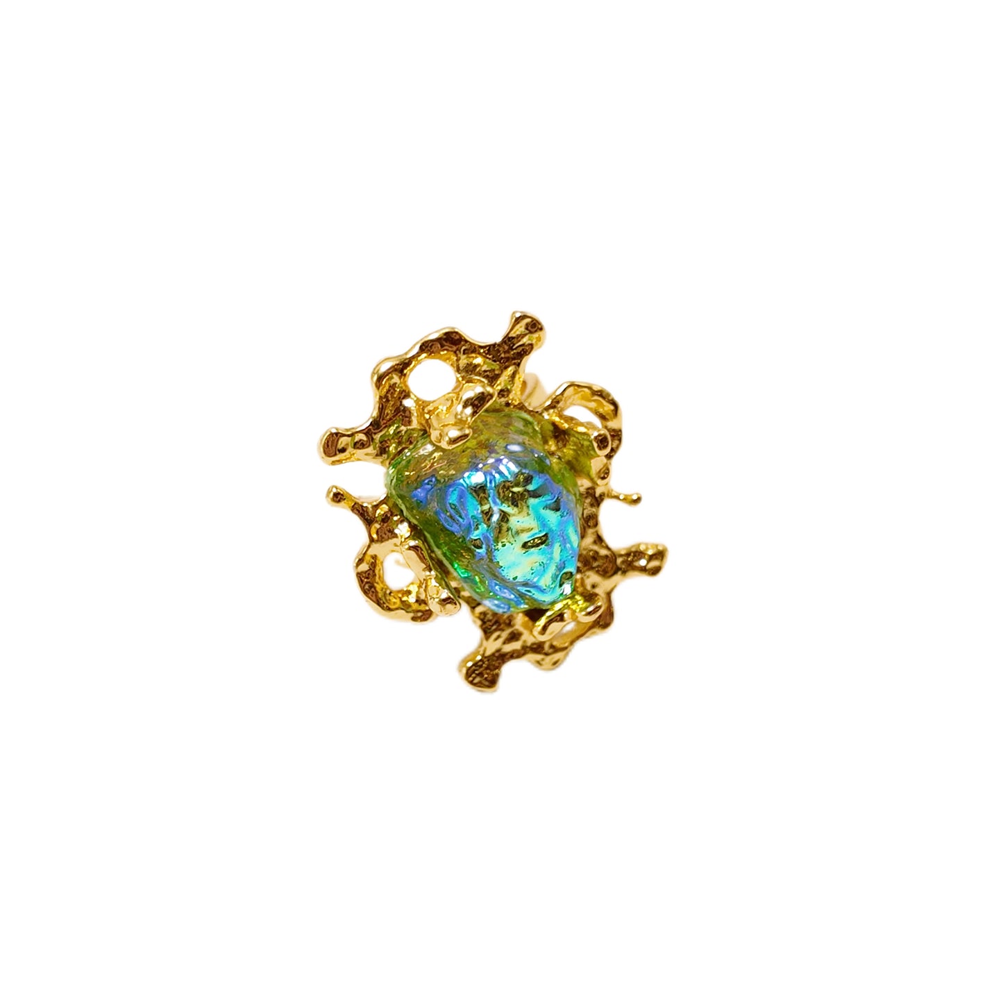 “ Liu Yan Lü Zhang”Gavilane the King of Retro Chapalli Green Glass Ring with Adjustable Ring Opening Gorgeous Palace Retro