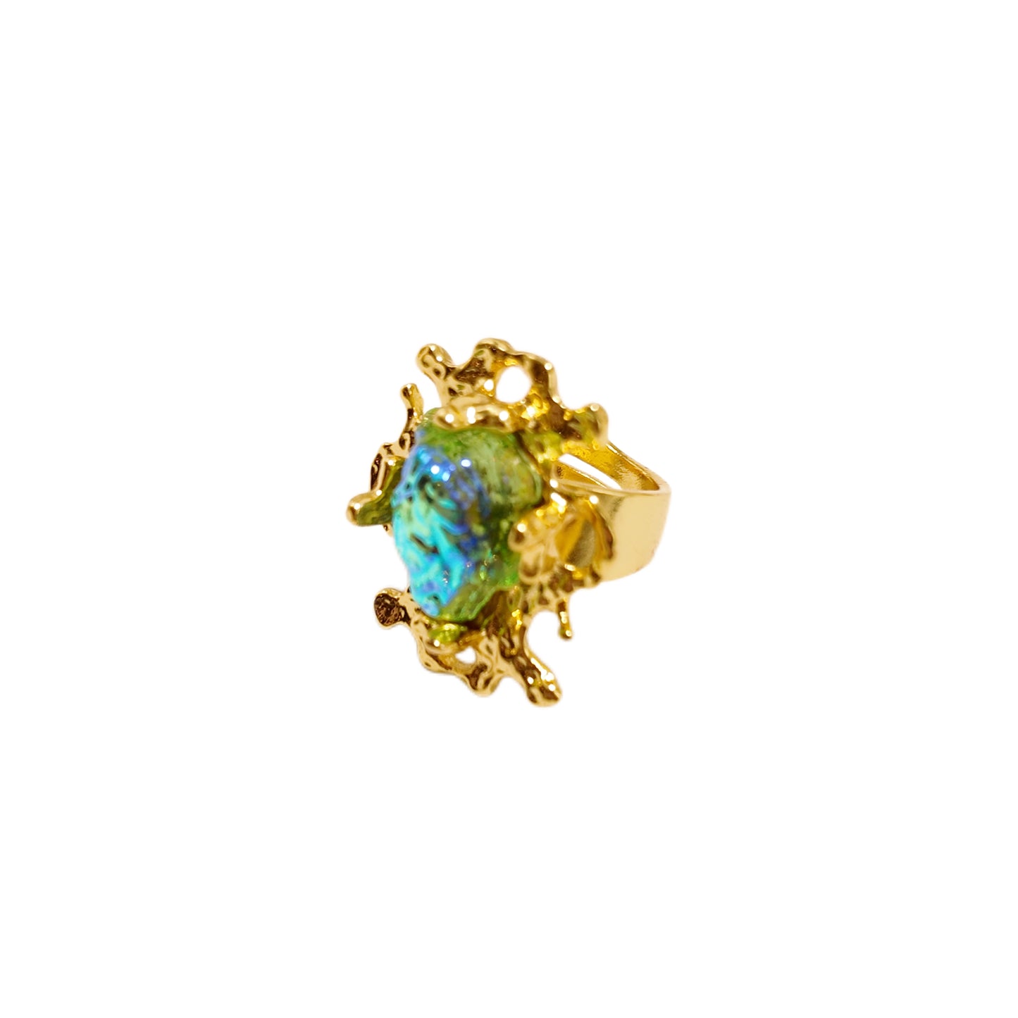 “ Liu Yan Lü Zhang”Gavilane the King of Retro Chapalli Green Glass Ring with Adjustable Ring Opening Gorgeous Palace Retro