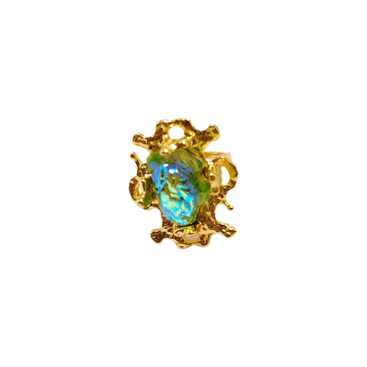 “ Liu Yan Lü Zhang”Gavilane the King of Retro Chapalli Green Glass Ring with Adjustable Ring Opening Gorgeous Palace Retro
