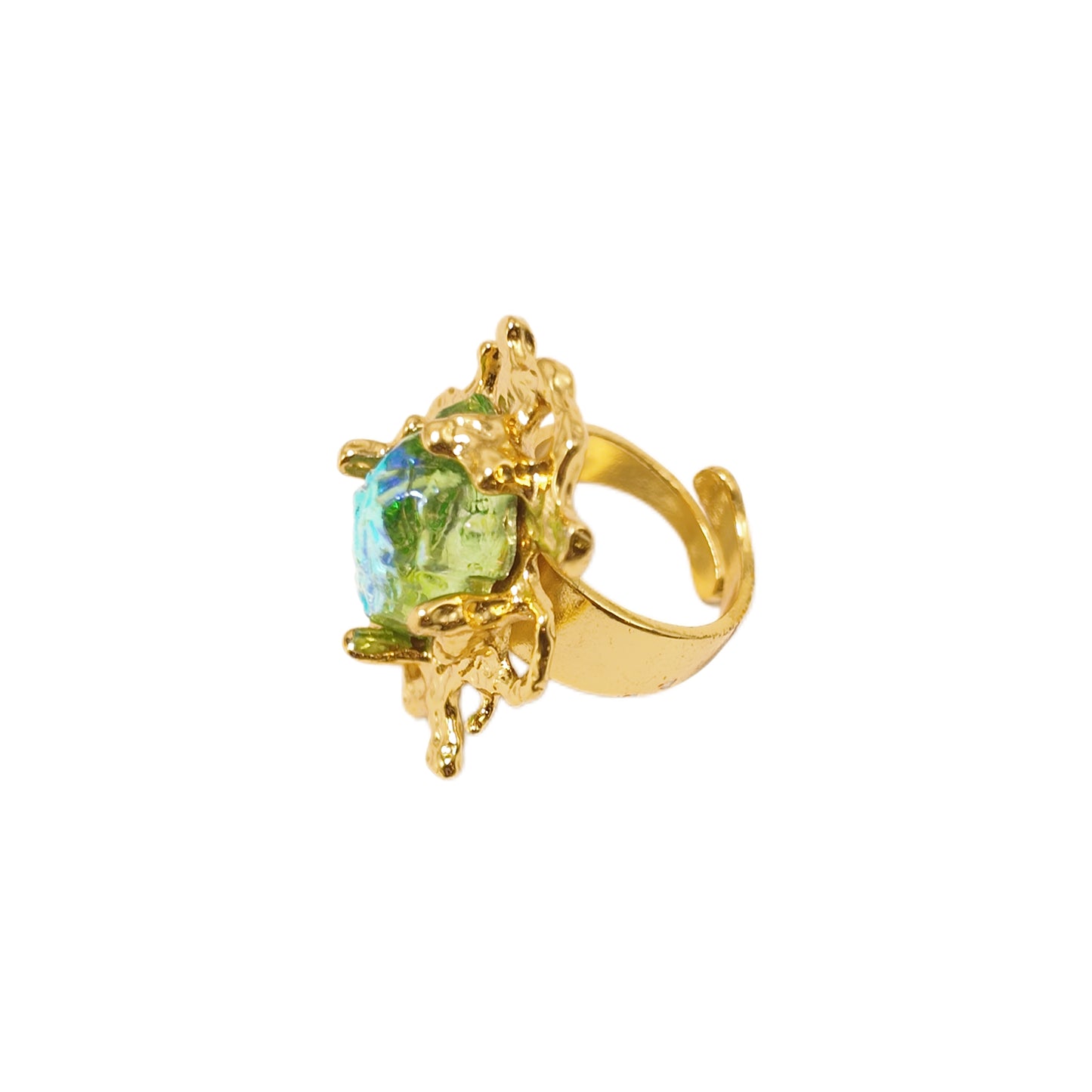 “ Liu Yan Lü Zhang”Gavilane the King of Retro Chapalli Green Glass Ring with Adjustable Ring Opening Gorgeous Palace Retro