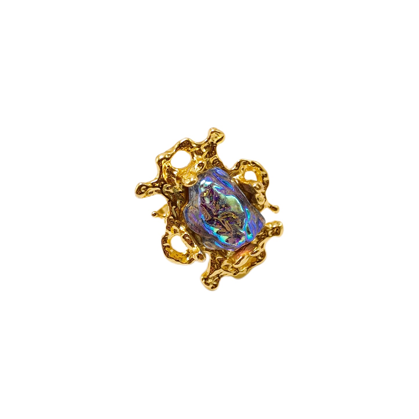 Gavilane the King of Retro Chapalli Blue Glass Ring with Adjustable Ring Opening Gorgeous Palace Retro