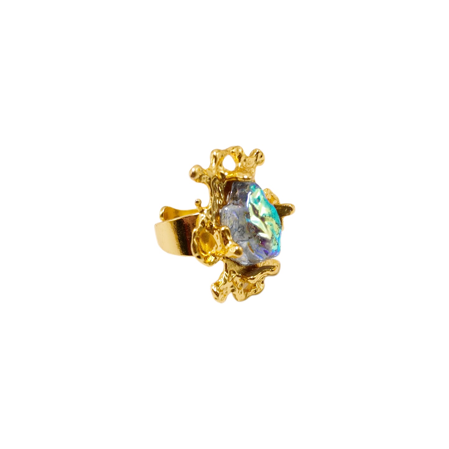 Gavilane the King of Retro Chapalli Blue Glass Ring with Adjustable Ring Opening Gorgeous Palace Retro