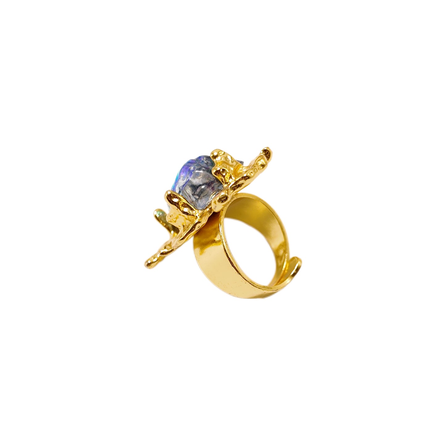 Gavilane the King of Retro Chapalli Blue Glass Ring with Adjustable Ring Opening Gorgeous Palace Retro