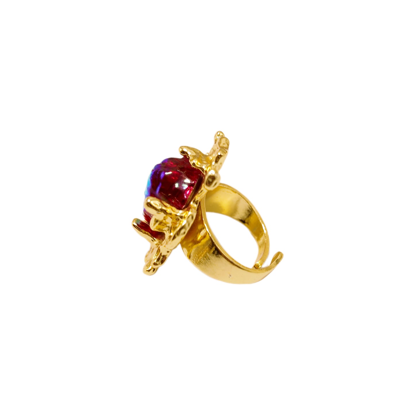 Liu Yan Hong Zhang” Gavilane the King of Retro Chapalli Red Glass Ring with Adjustable Ring Opening Gorgeous Palace Retro