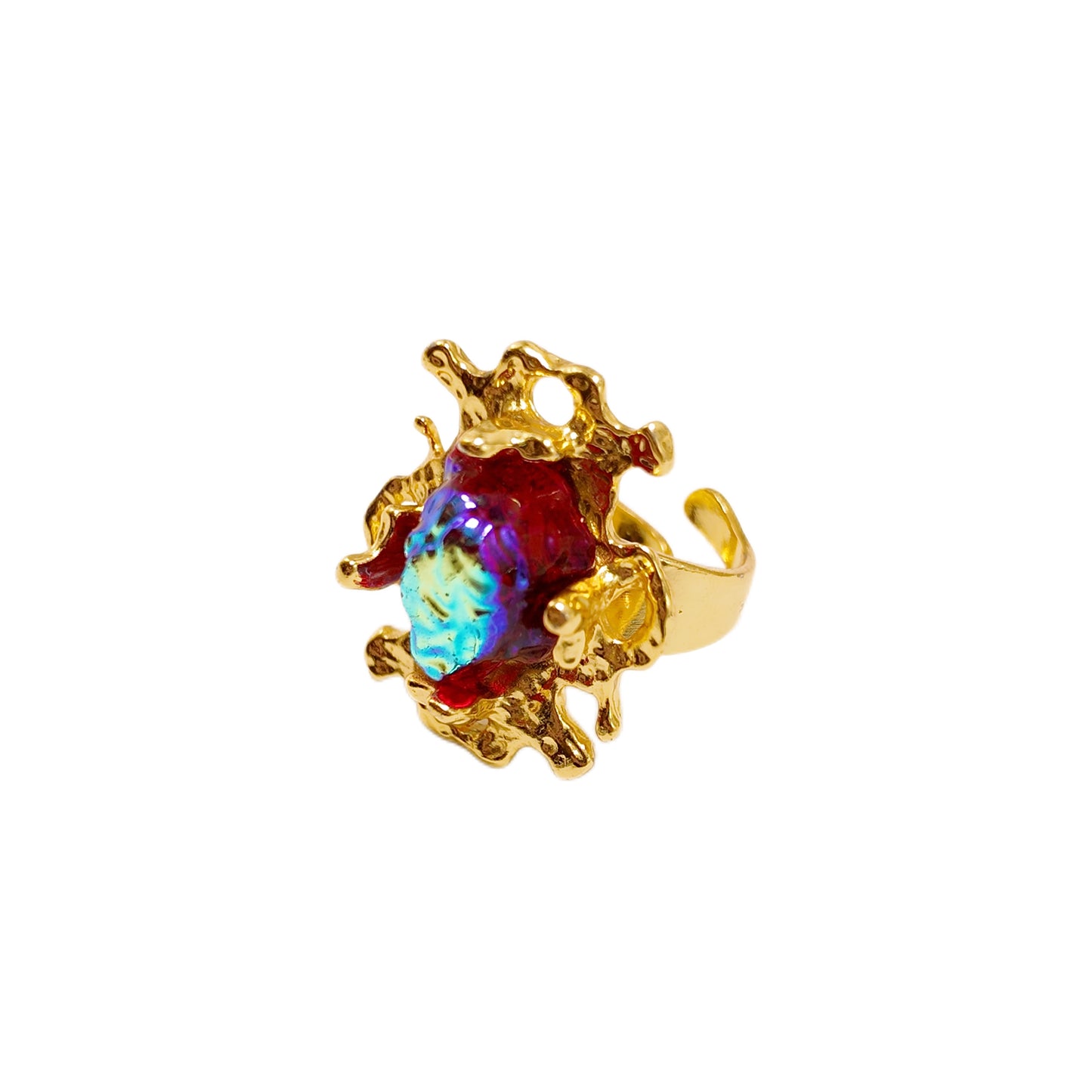 Liu Yan Hong Zhang” Gavilane the King of Retro Chapalli Red Glass Ring with Adjustable Ring Opening Gorgeous Palace Retro
