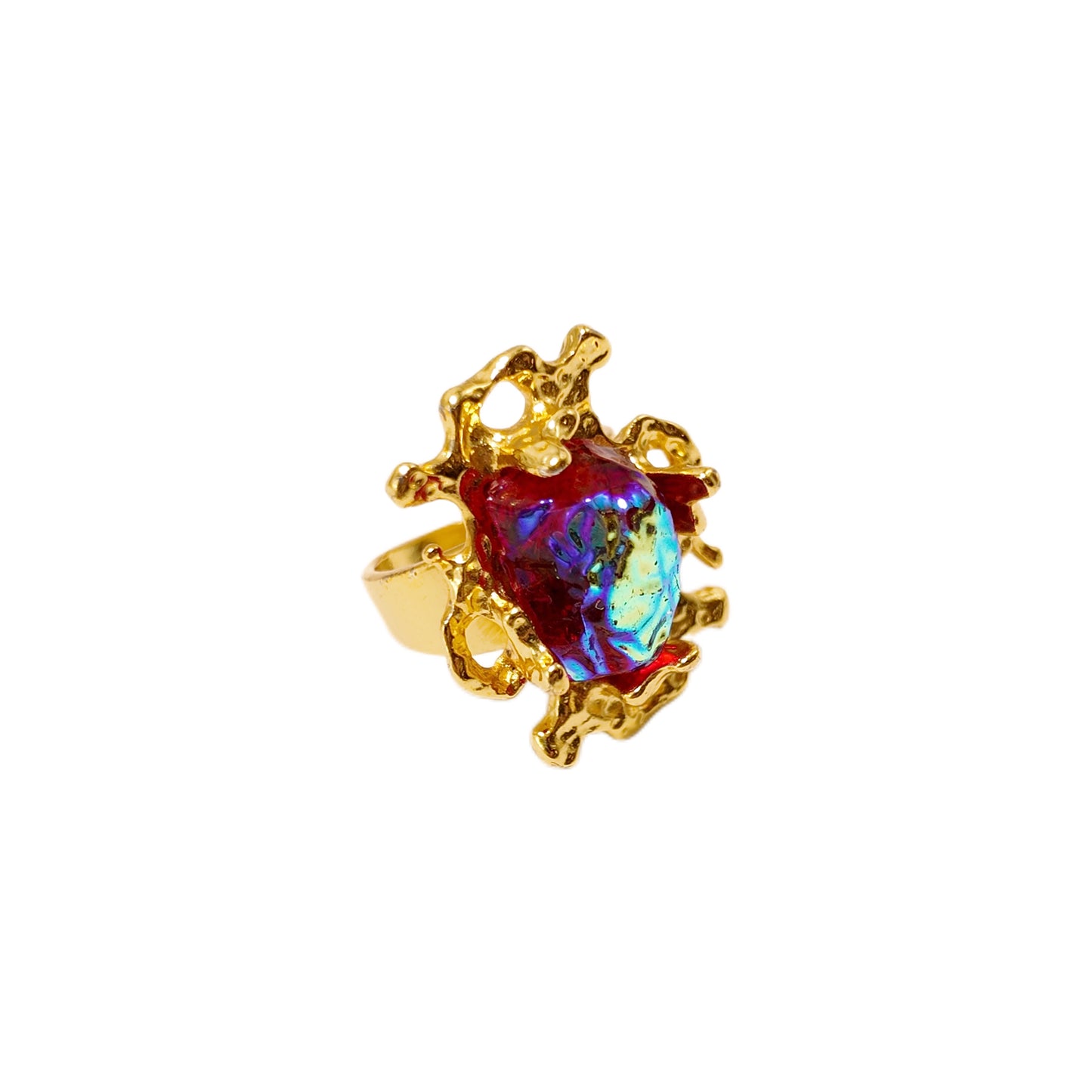 Liu Yan Hong Zhang” Gavilane the King of Retro Chapalli Red Glass Ring with Adjustable Ring Opening Gorgeous Palace Retro