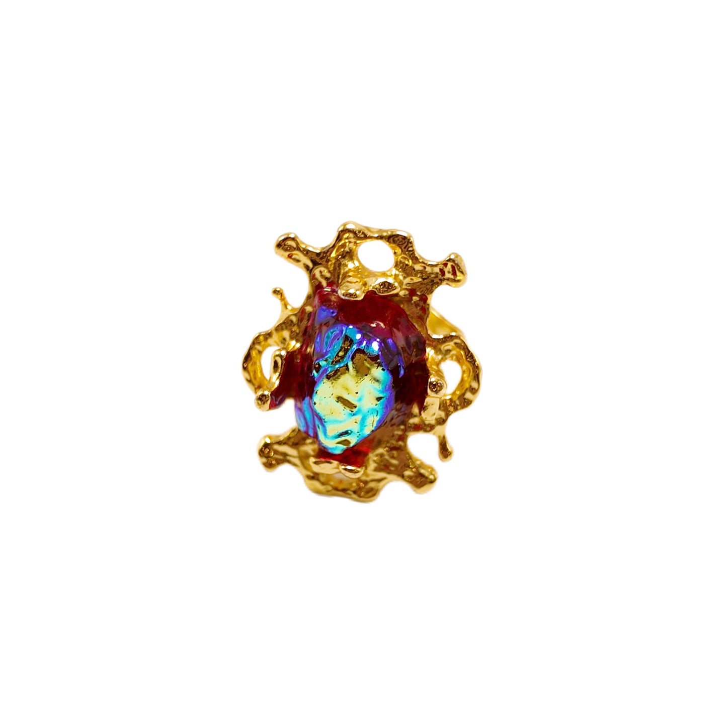 Liu Yan Hong Zhang” Gavilane the King of Retro Chapalli Red Glass Ring with Adjustable Ring Opening Gorgeous Palace Retro