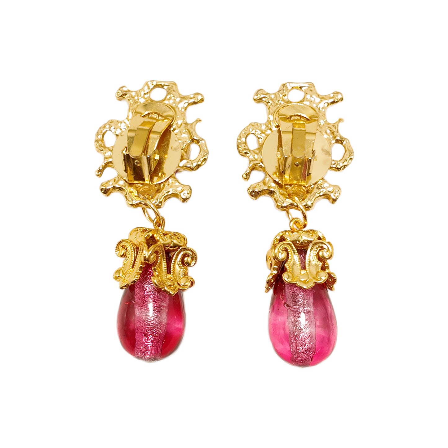 "Lava Flame Glass Emblem"Gavilane the King of Retro Red Chapalli Glass Water Drop Shoulder Sweep Eardrops Ear Clip Palace Retro