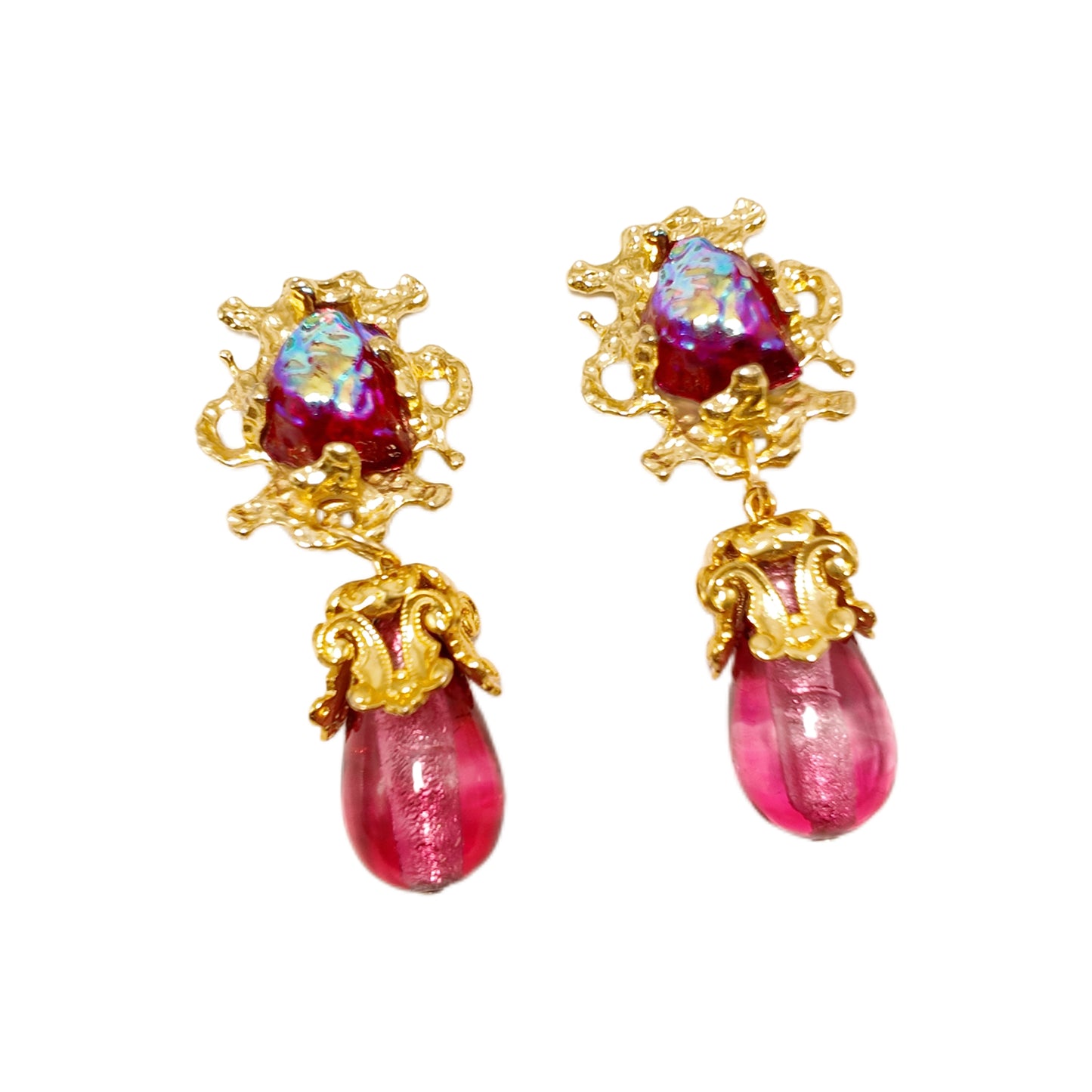 "Lava Flame Glass Emblem"Gavilane the King of Retro Red Chapalli Glass Water Drop Shoulder Sweep Eardrops Ear Clip Palace Retro