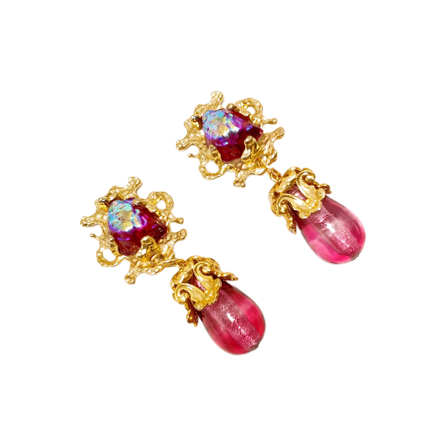 "Lava Flame Glass Emblem"Gavilane the King of Retro Red Chapalli Glass Water Drop Shoulder Sweep Eardrops Ear Clip Palace Retro
