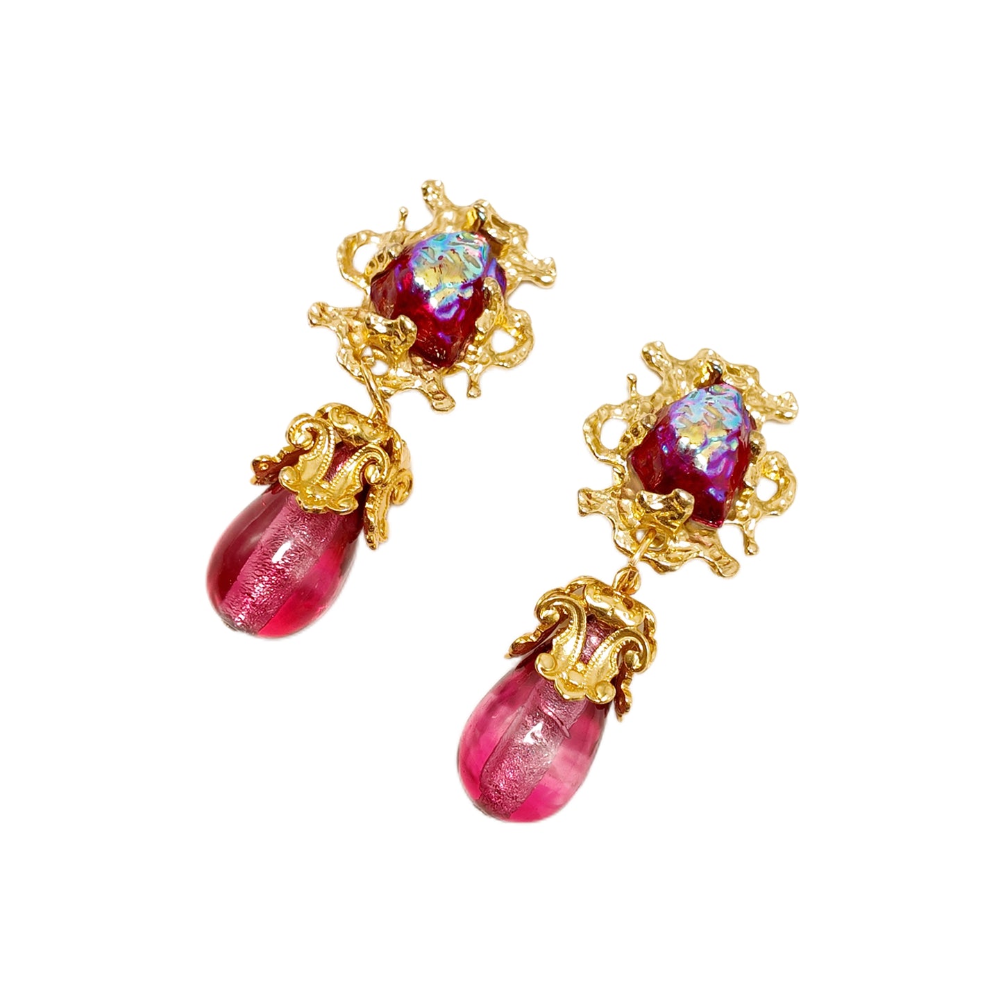 "Lava Flame Glass Emblem"Gavilane the King of Retro Red Chapalli Glass Water Drop Shoulder Sweep Eardrops Ear Clip Palace Retro
