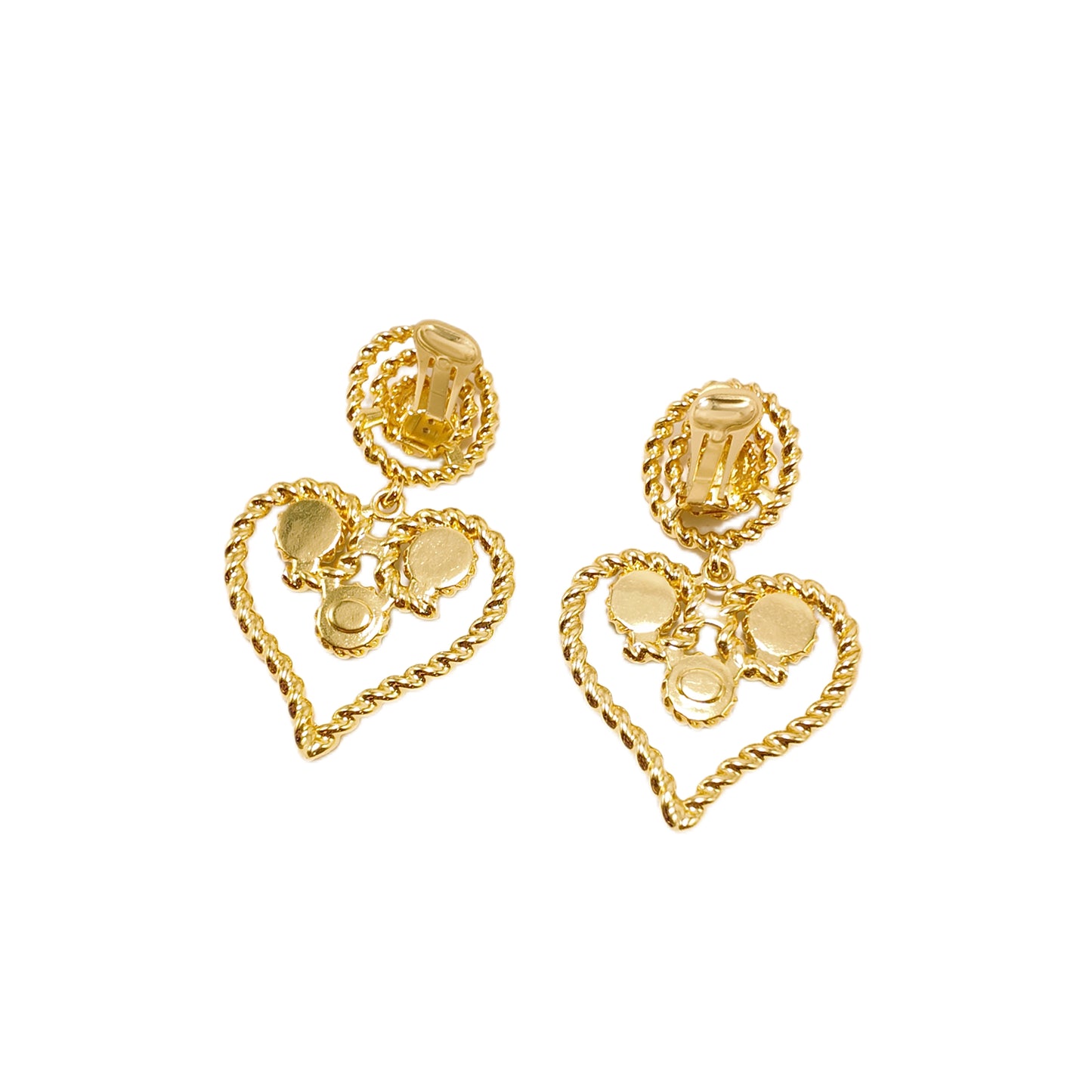 "Glass Heart Flame"Vintage red green glass clip on earrings heart beatiful lady