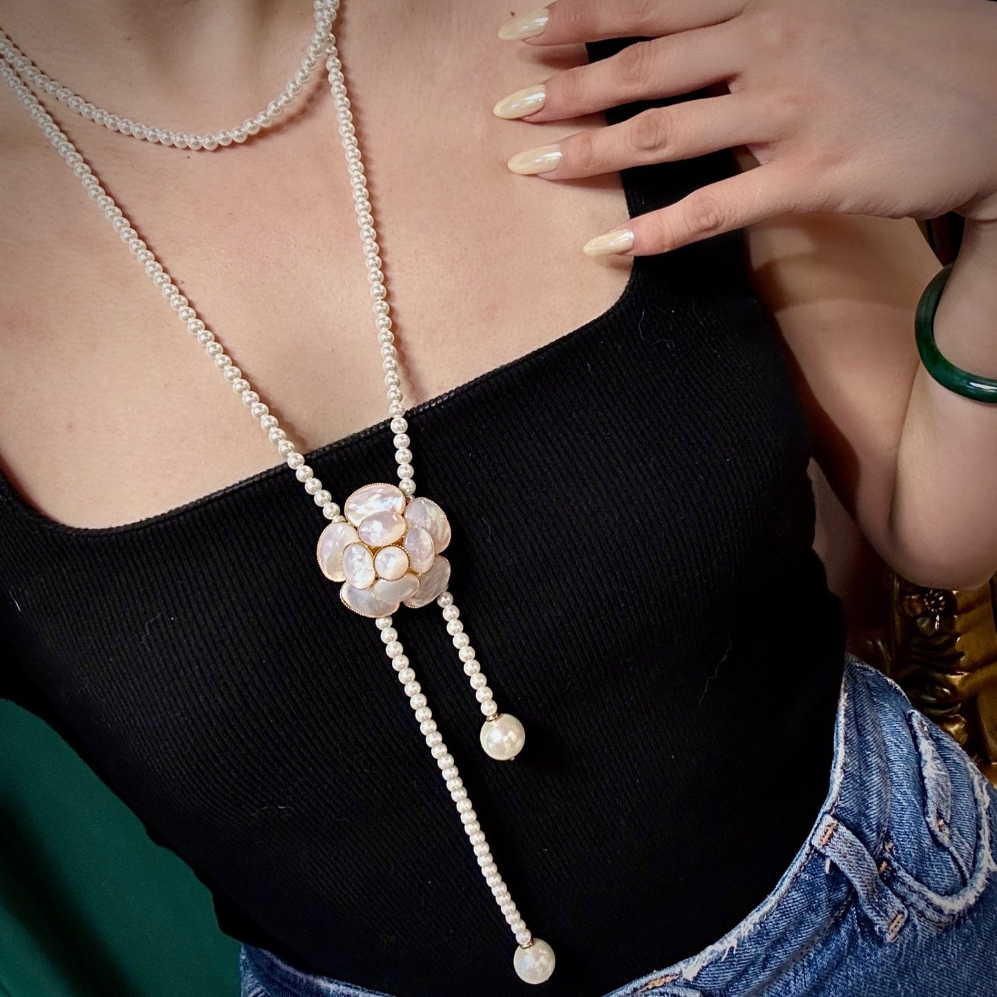 Long imitation pearl necklace with multiple layers and multiple ways of wearing retro and fashionable