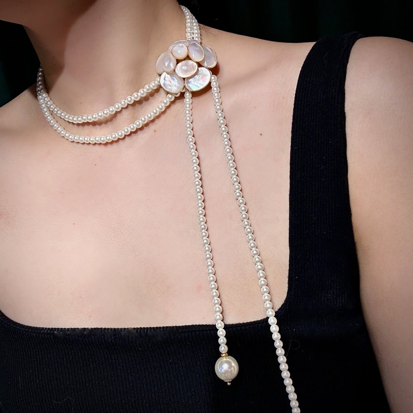 Long imitation pearl necklace with multiple layers and multiple ways of wearing retro and fashionable