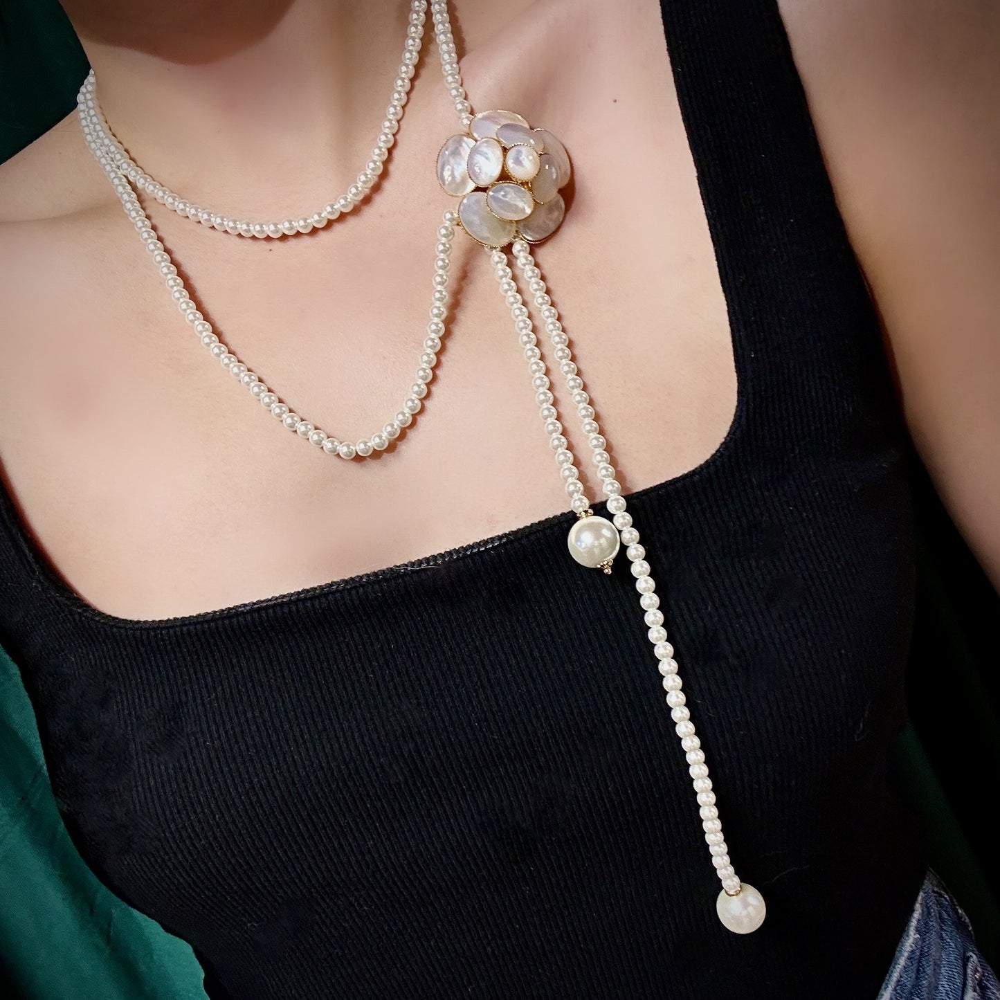 Long imitation pearl necklace with multiple layers and multiple ways of wearing retro and fashionable