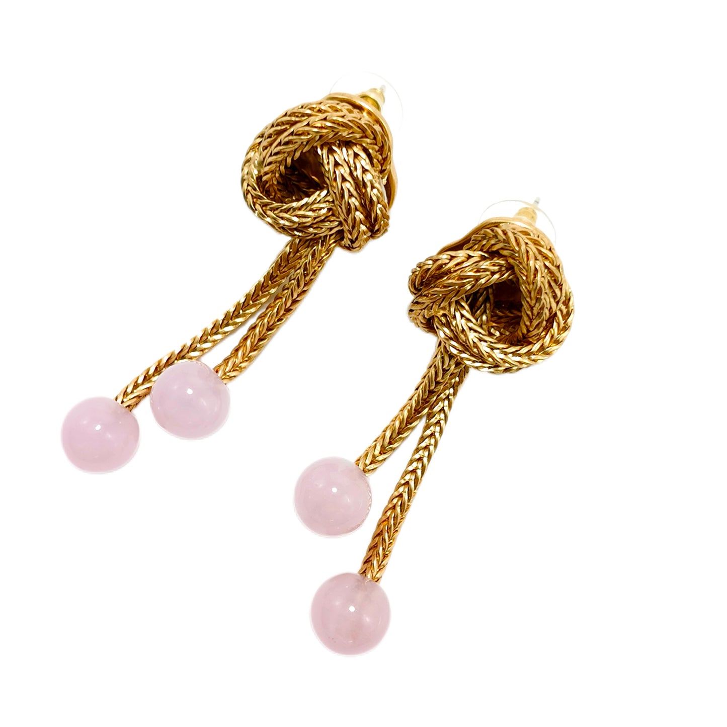 Vintage woven sweeping shoulder hanging design earrings pink natural jade court retro style