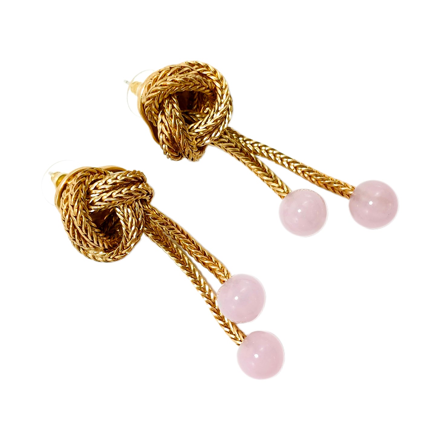 Vintage woven sweeping shoulder hanging design earrings pink natural jade court retro style