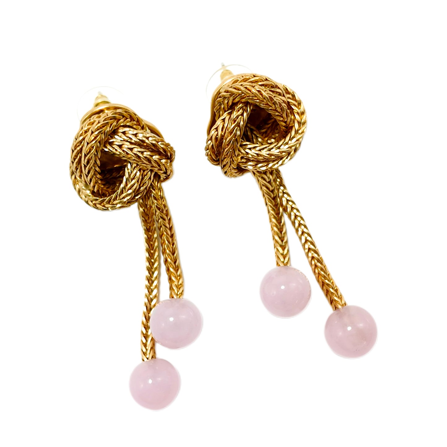 Vintage woven sweeping shoulder hanging design earrings pink natural jade court retro style