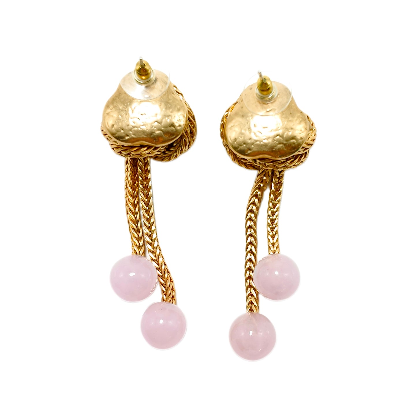 Vintage woven sweeping shoulder hanging design earrings pink natural jade court retro style