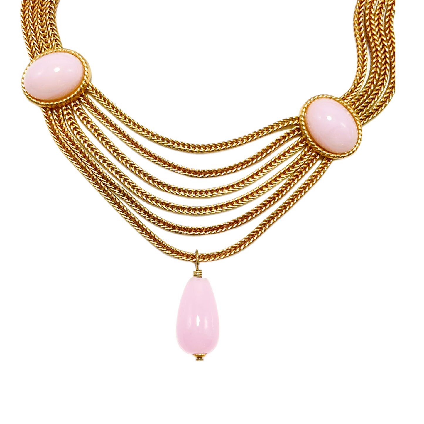 Vintage Weaving Heavy Industry Three layer Pendant Necklace Pink Natural Jade Palace Vintage Style