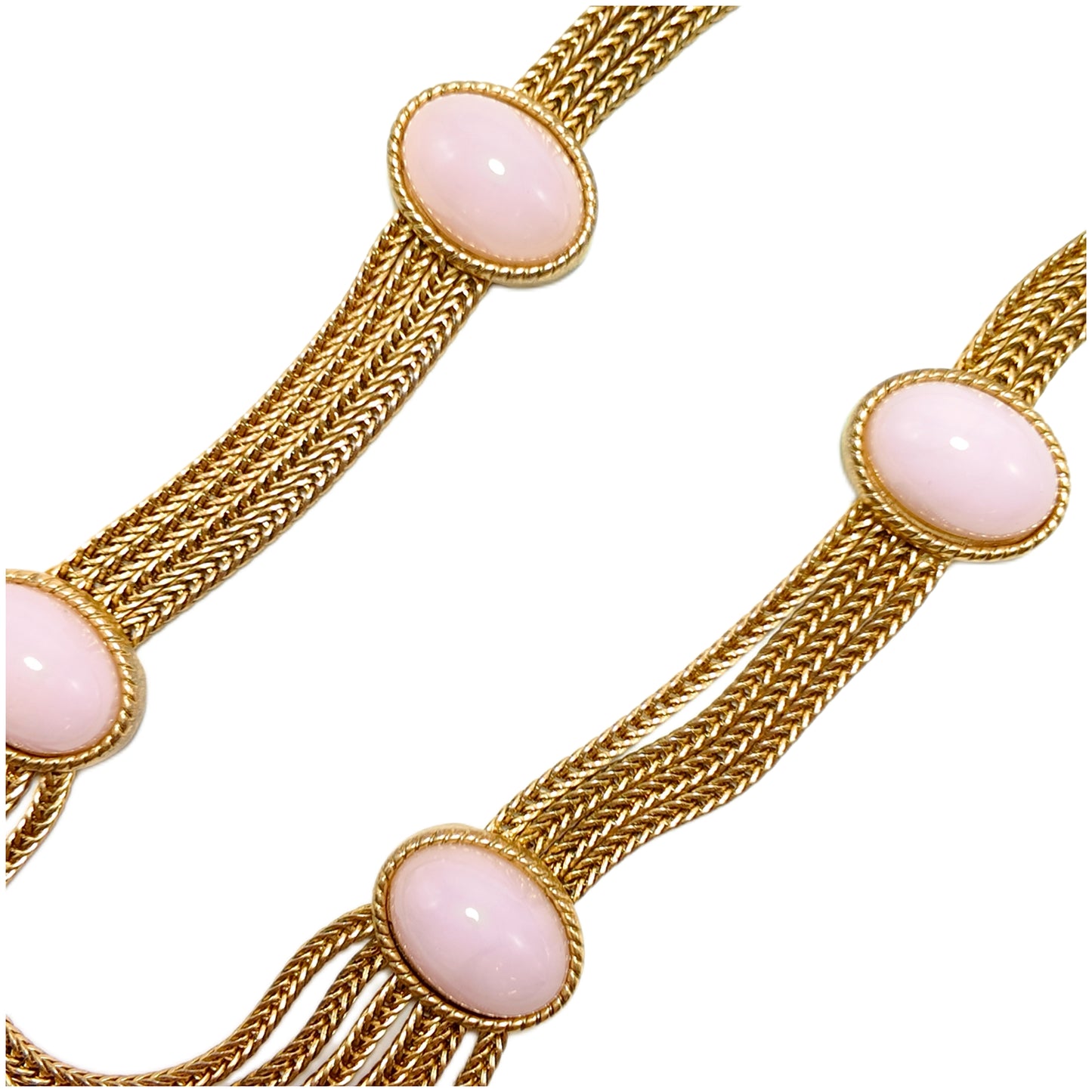 Vintage Weaving Heavy Industry Three layer Pendant Necklace Pink Natural Jade Palace Vintage Style