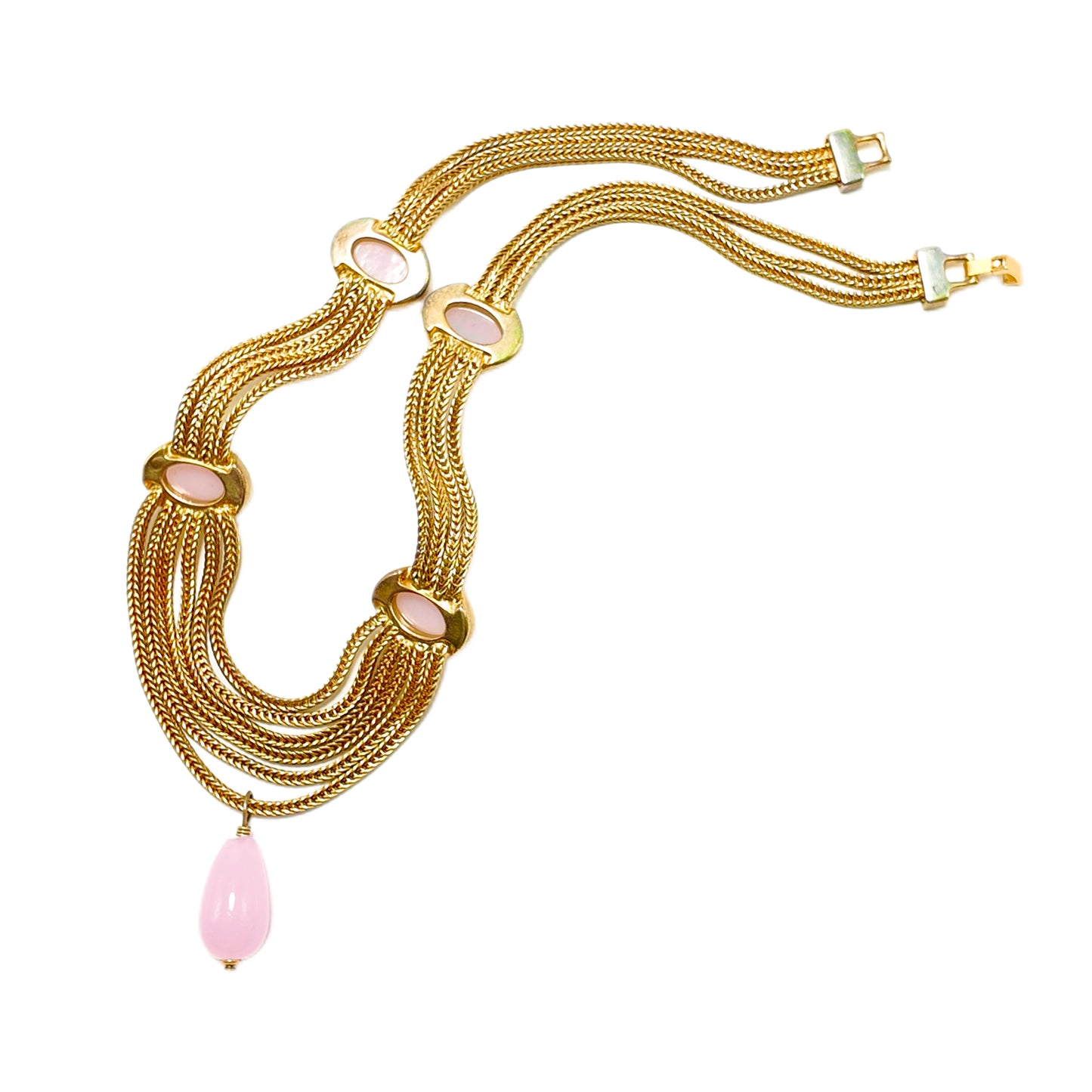 Vintage Weaving Heavy Industry Three layer Pendant Necklace Pink Natural Jade Palace Vintage Style