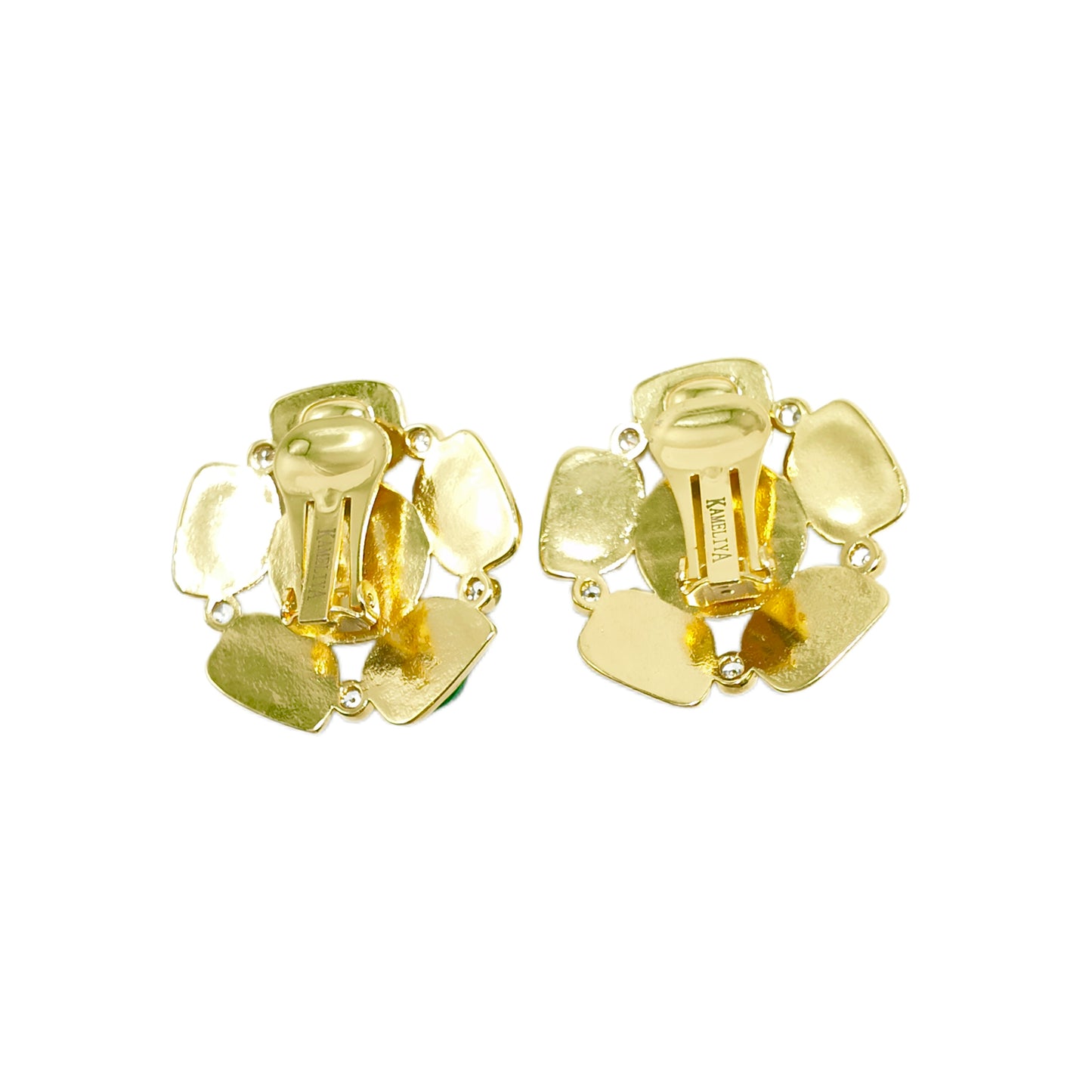 Red and green two-color glass splicing flower ear clip, palace retro romantic retro