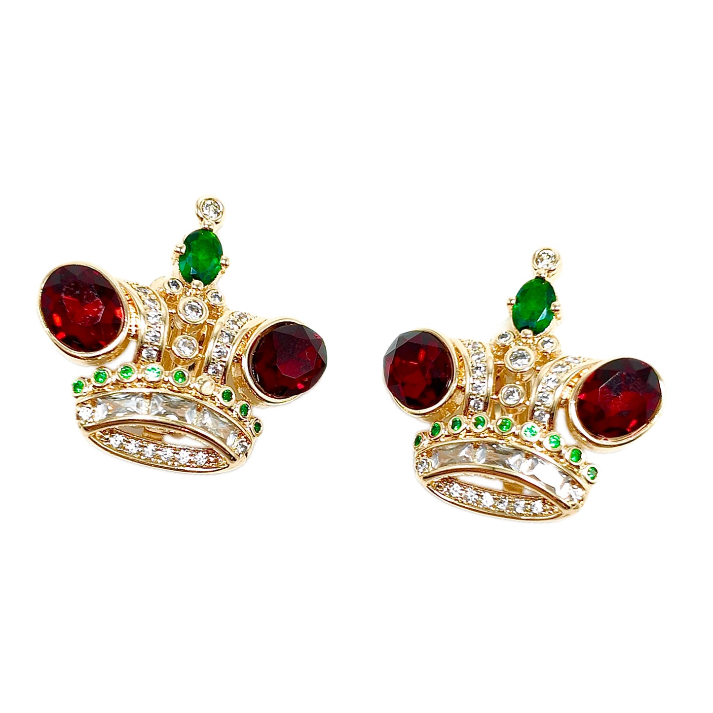 Vintage Crown Earnail Earclip in Two Styles Red and Green Glass Splicing Gorgeous Palace Vintage