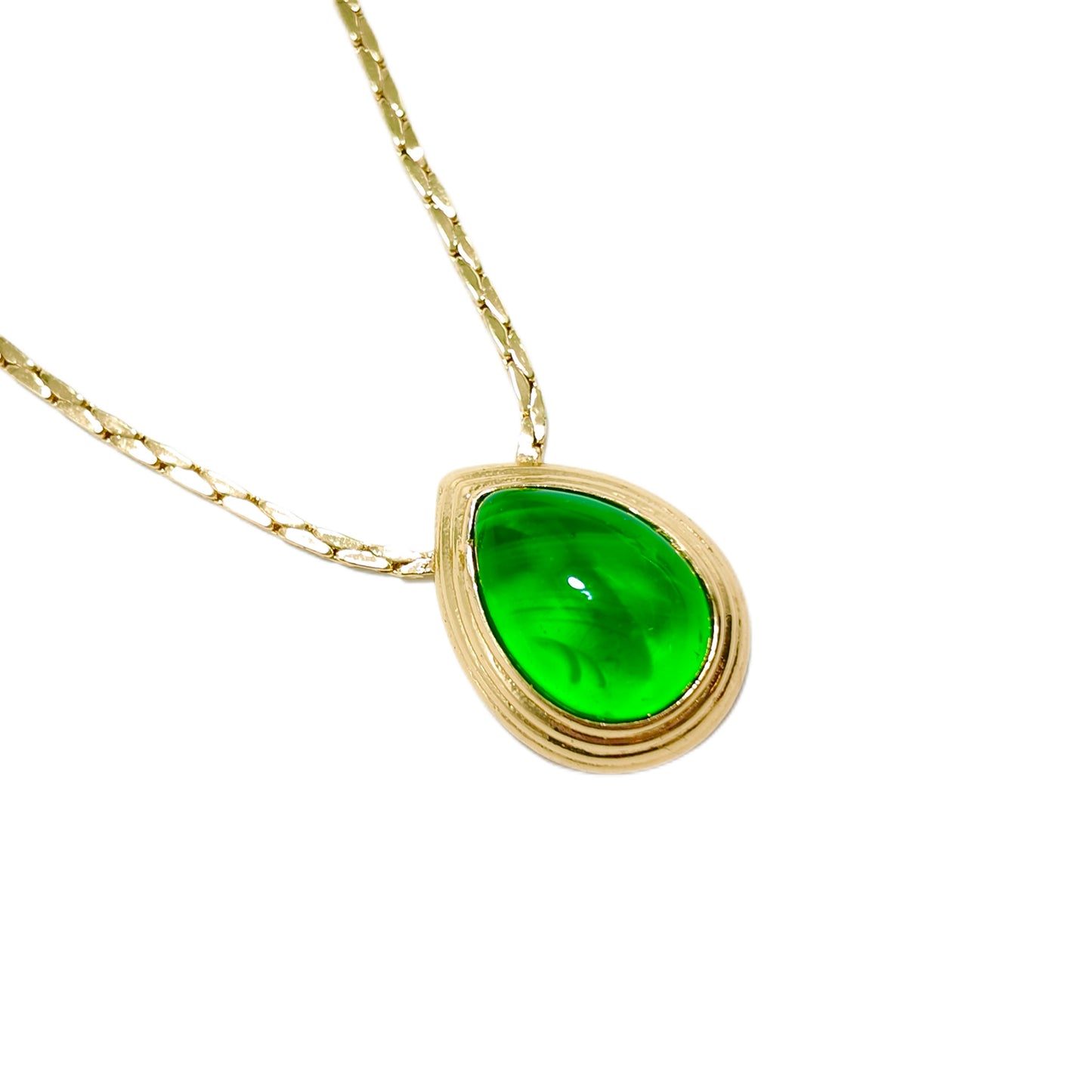 Vintage snake bone fine necklace with green cloud patterned glass extension chain design court retro