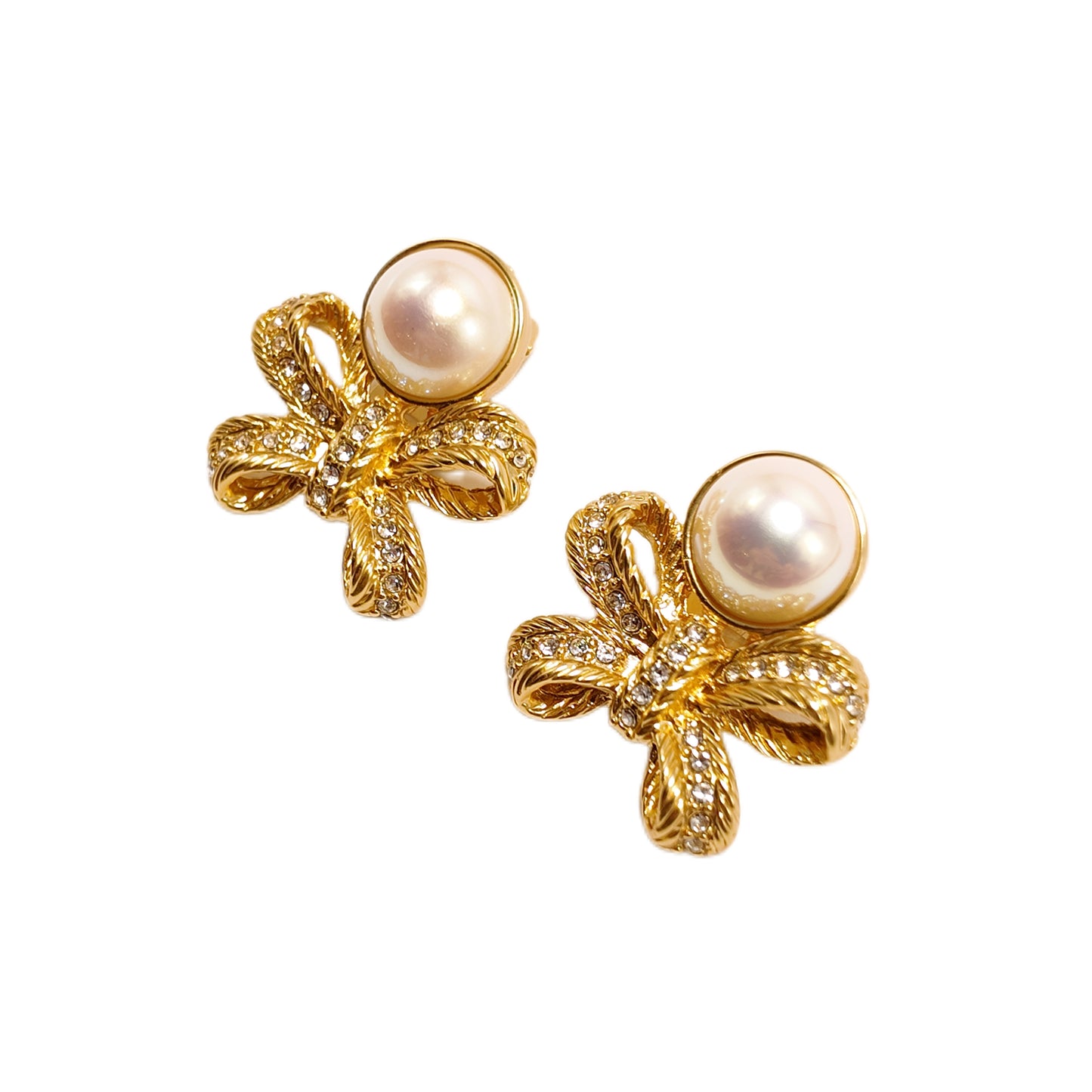 Vintage bow imitation pearl earrings gorgeous palace retro style