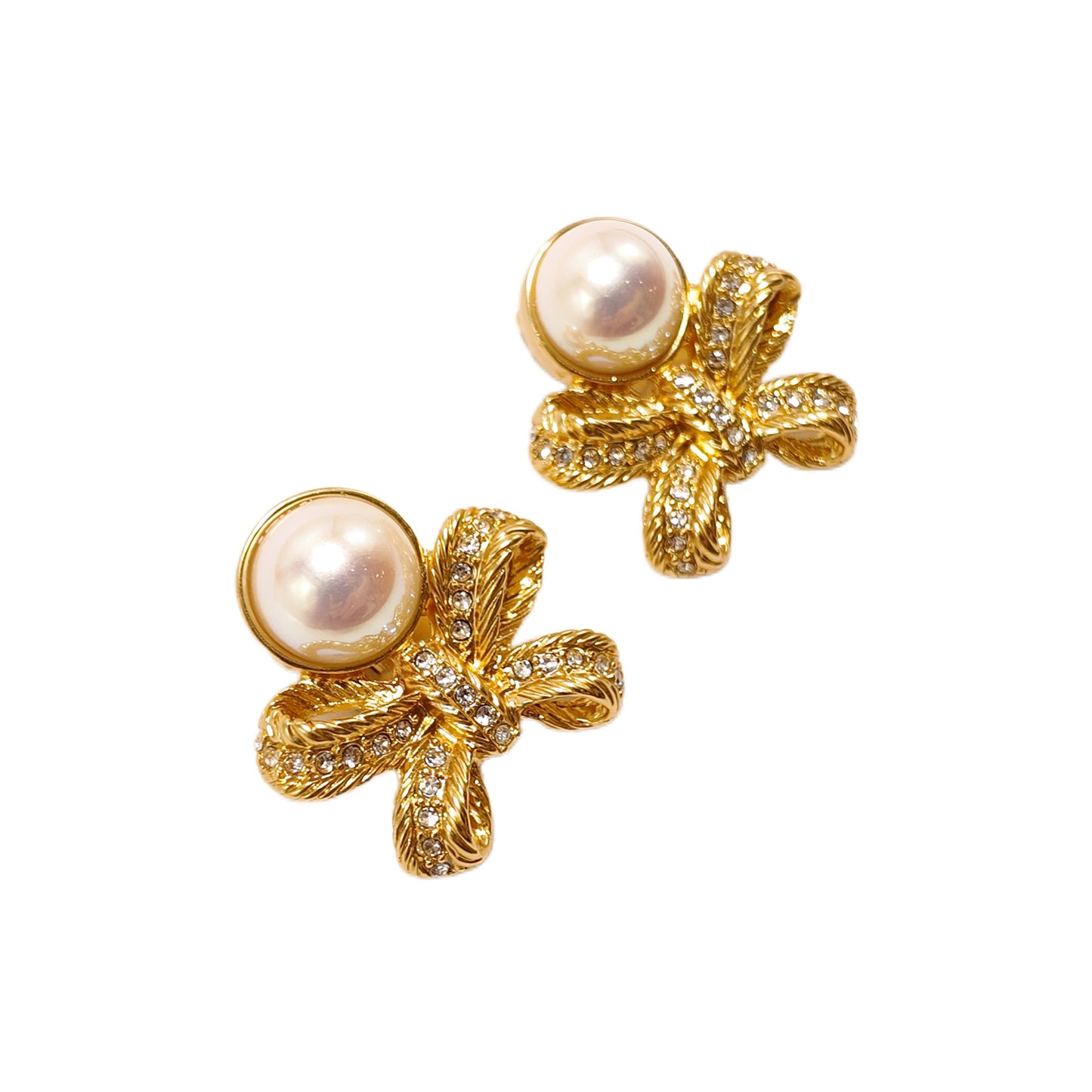 Vintage bow imitation pearl earrings gorgeous palace retro style