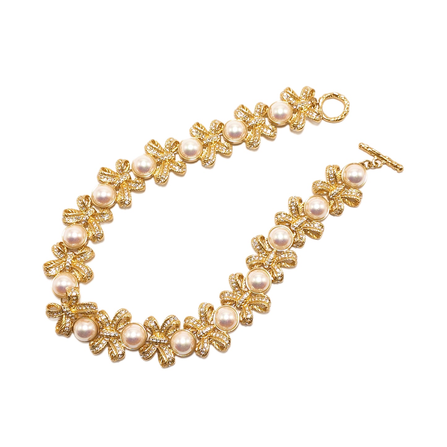Vintage bow imitation pearl necklace with multiple patchwork designs gorgeous palace retro style