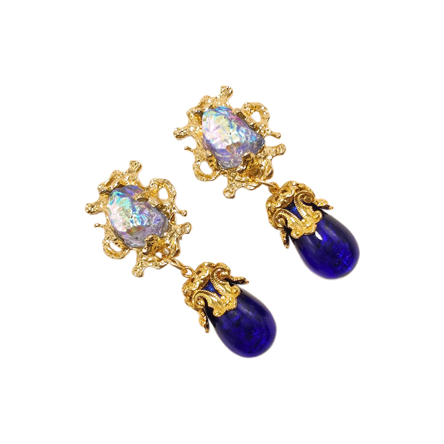 Gavilane the King of Retro Blue Chapalli Glass Water Drop Shoulder Sweep Eardrops Ear Clip Palace Retro