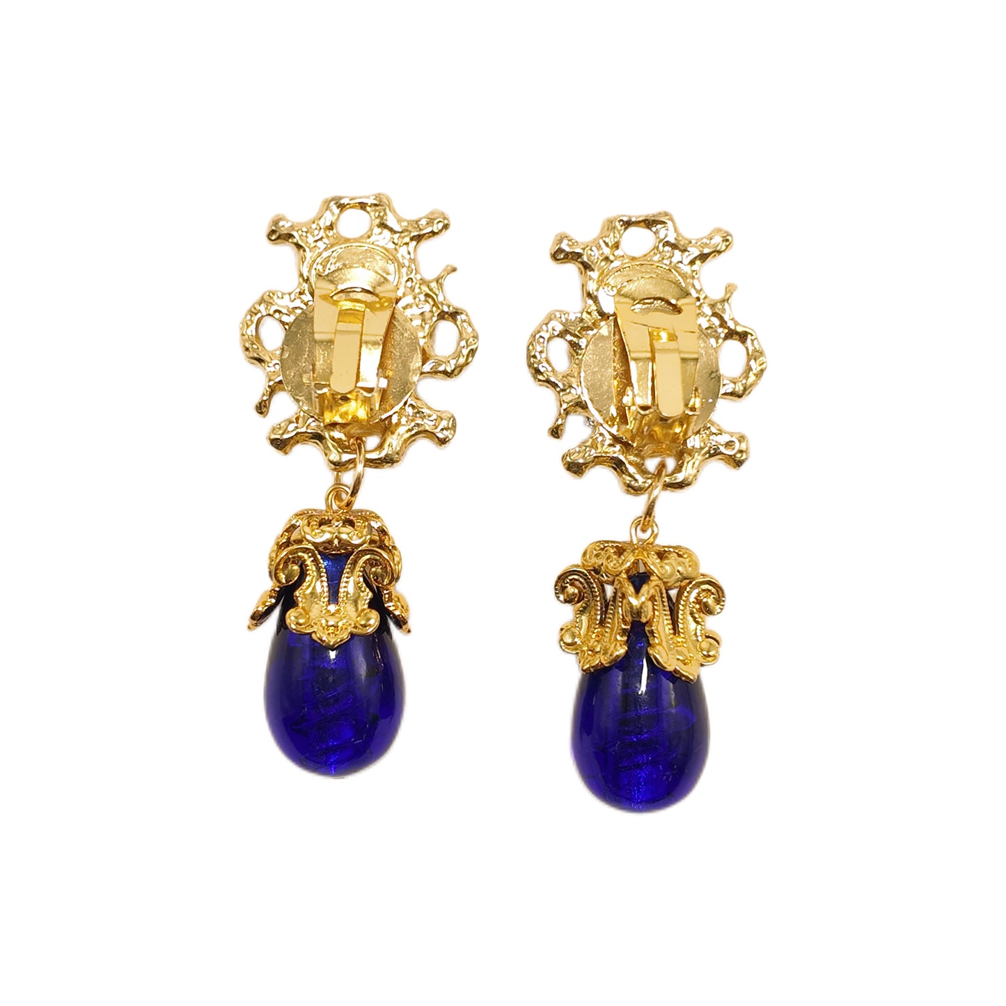 Gavilane the King of Retro Blue Chapalli Glass Water Drop Shoulder Sweep Eardrops Ear Clip Palace Retro