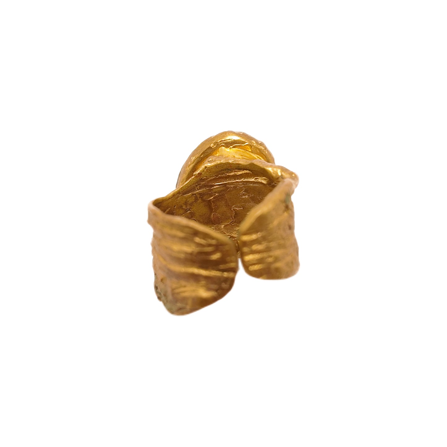 Vintage British 1960s Natural Stone Brass Open Ring, Three Dimensional Butterfly Palace Vintage Style