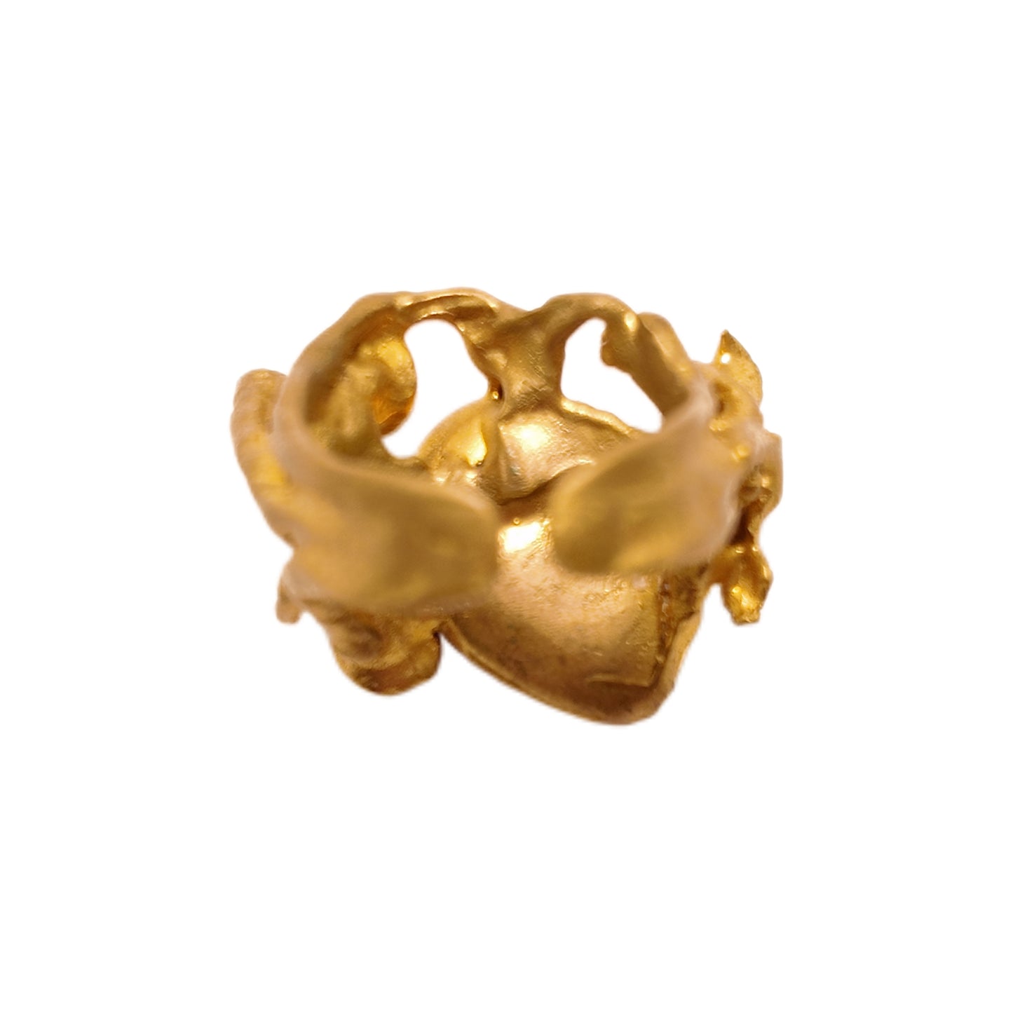 Vintage British 1960s red natural stone brass open ring with three-dimensional relief court retro style