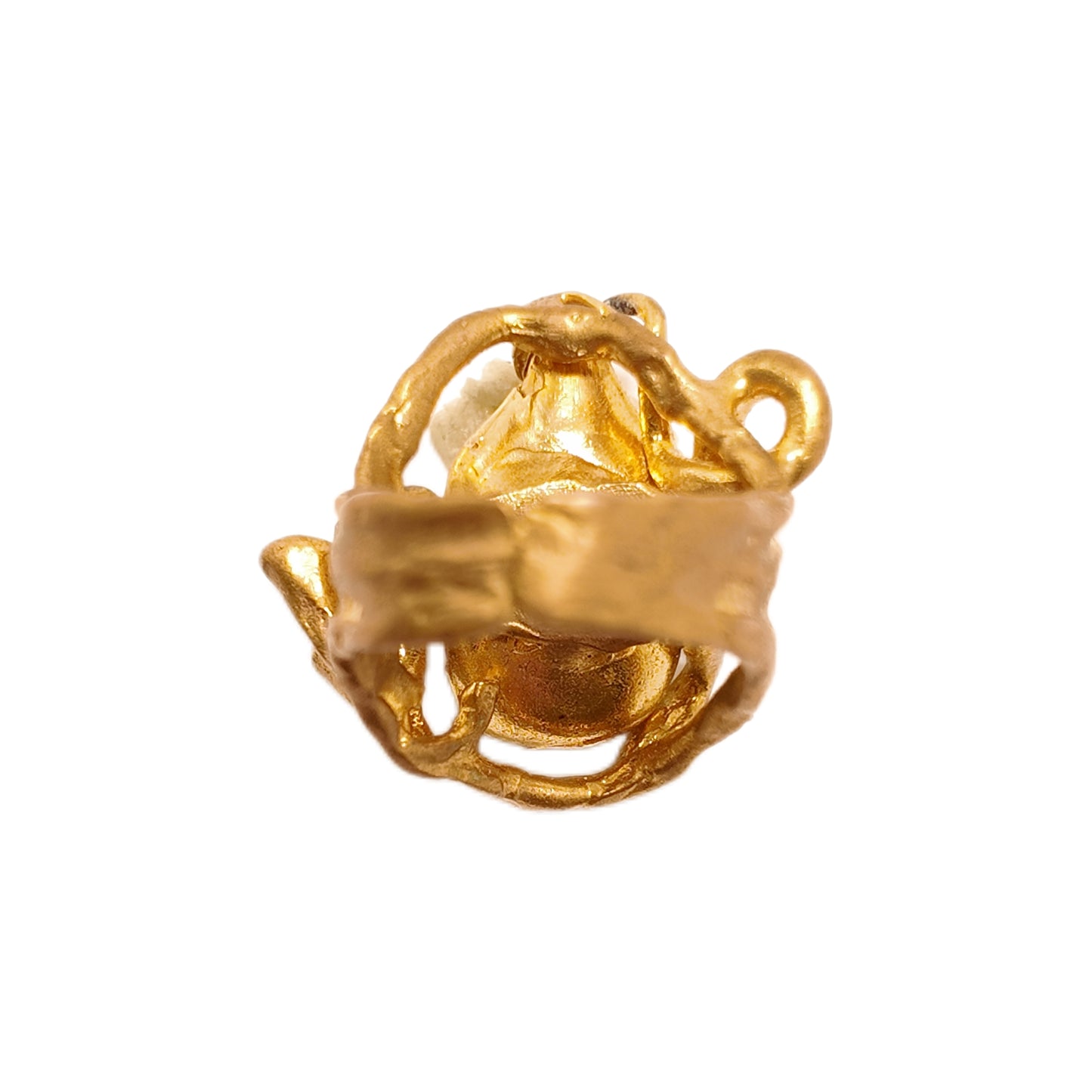 Vintage British 1960s Baroque Pearl Brass Open End Ring with Three Dimensional Surrounding Inlay and Palace Vintage Style