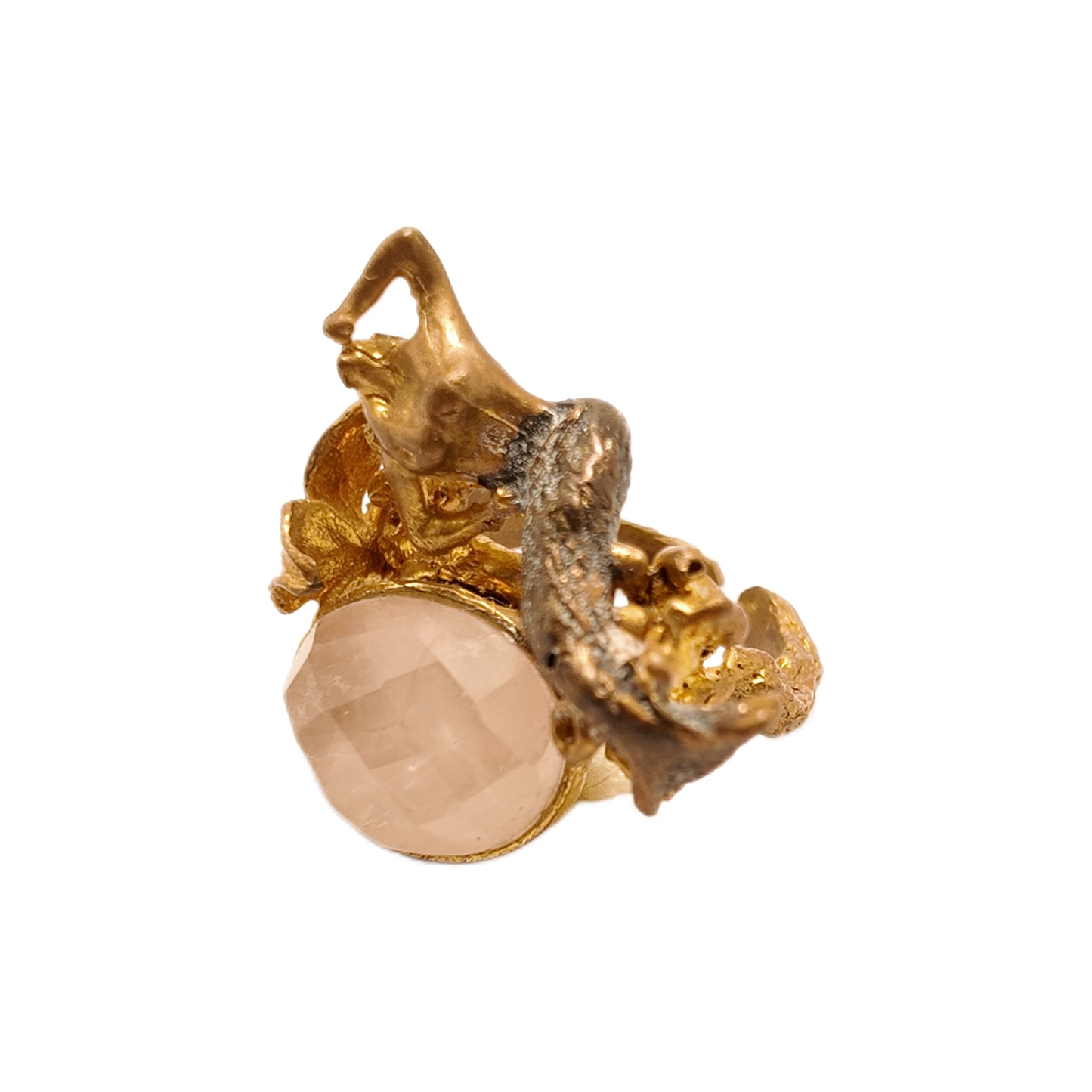 Vintage British 1960s Natural Stone Brass Ring Mermaid Flower Palace Vintage Style