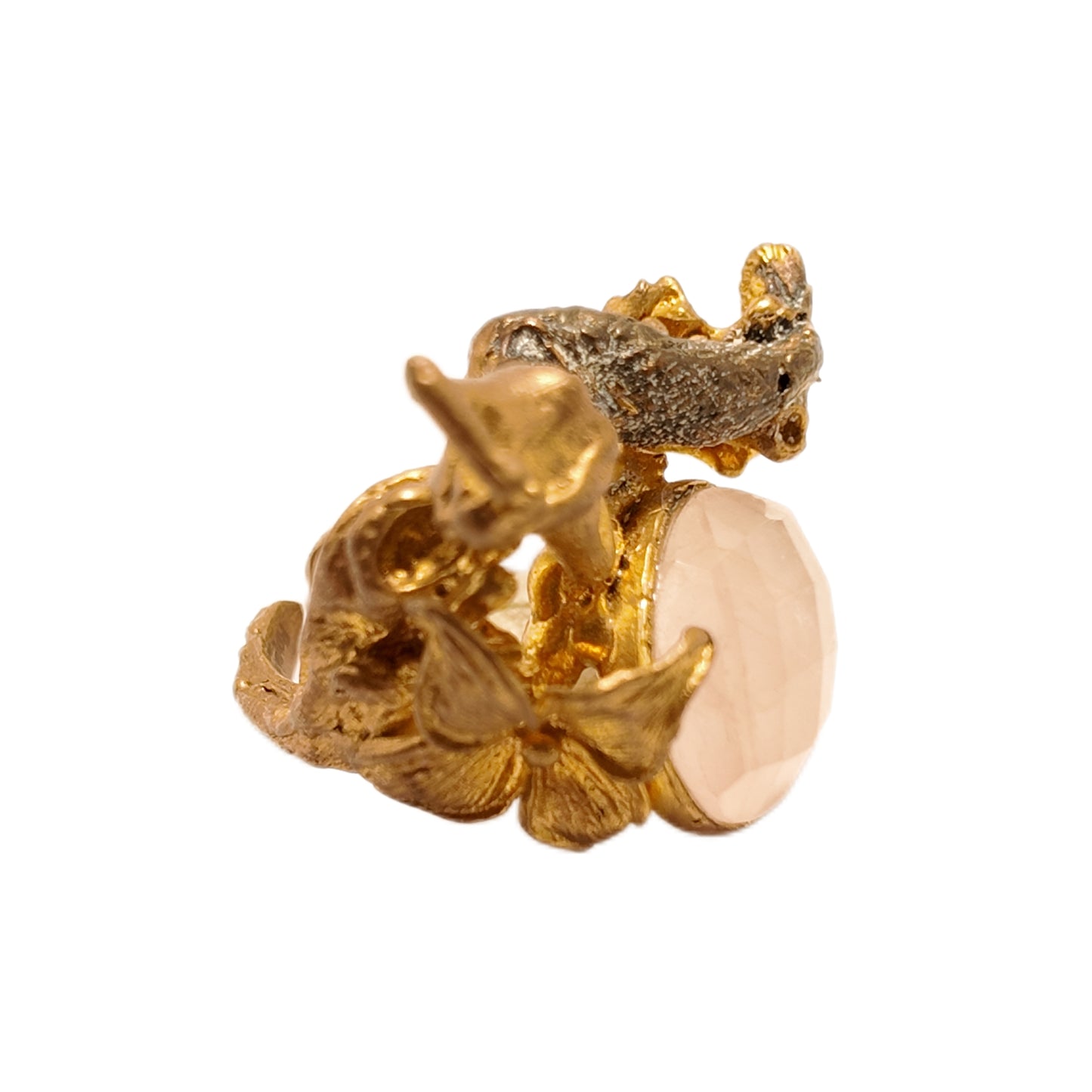 Vintage British 1960s Natural Stone Brass Ring Mermaid Flower Palace Vintage Style