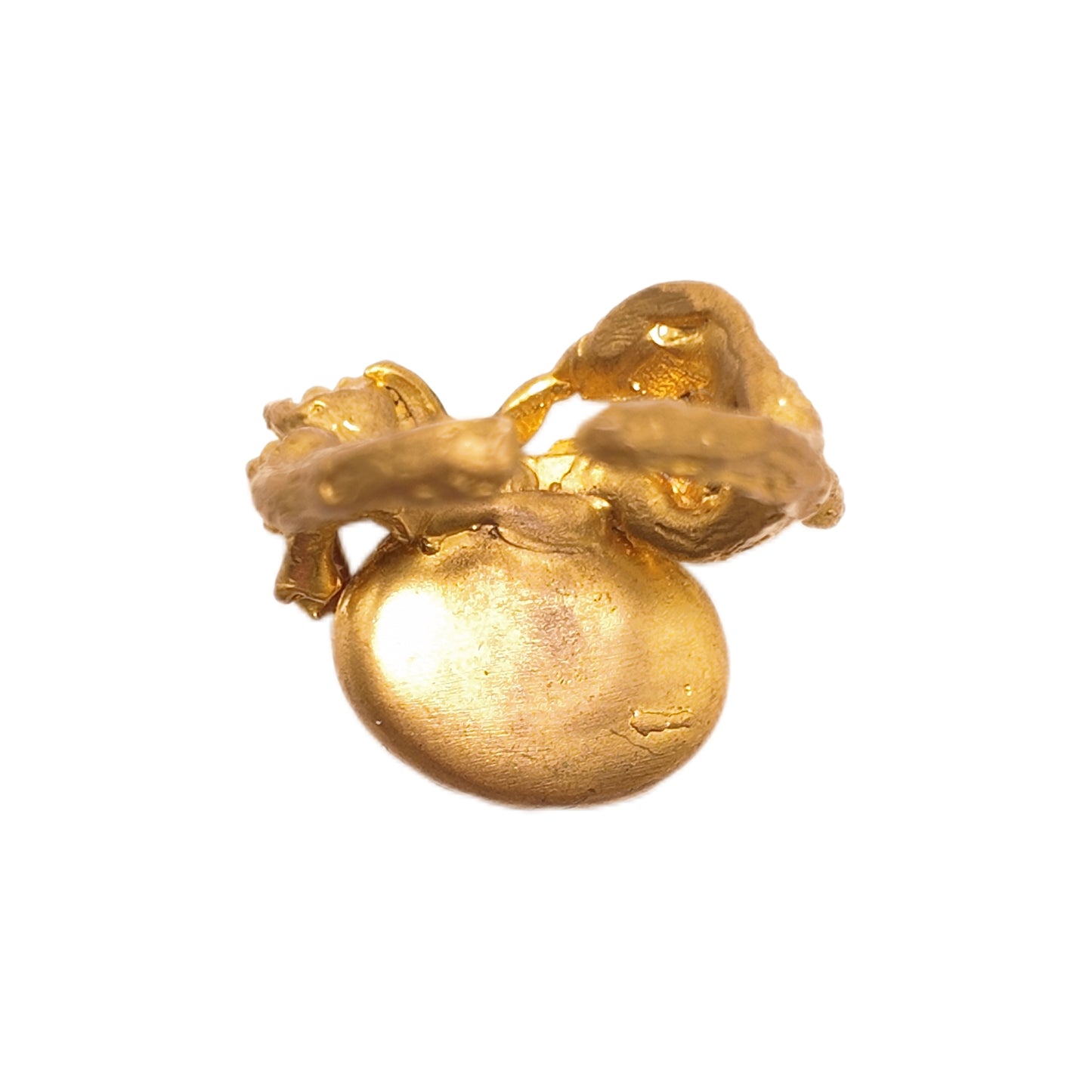Vintage British 1960s natural stone brass ring three-dimensional underwater plant starfish court retro style