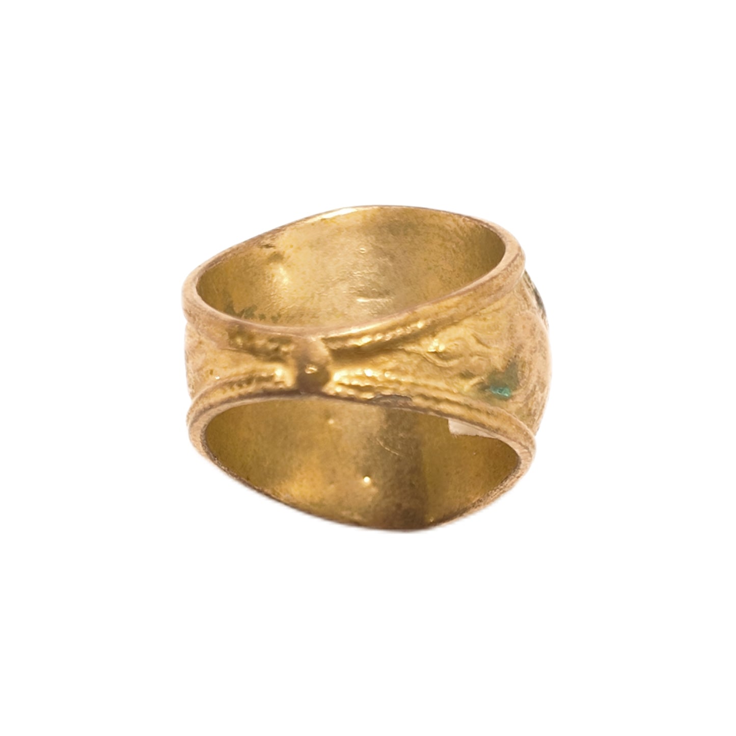 Vintage British 1960s Natural Turquoise Brass Ring Swan Carving Palace Vintage Style
