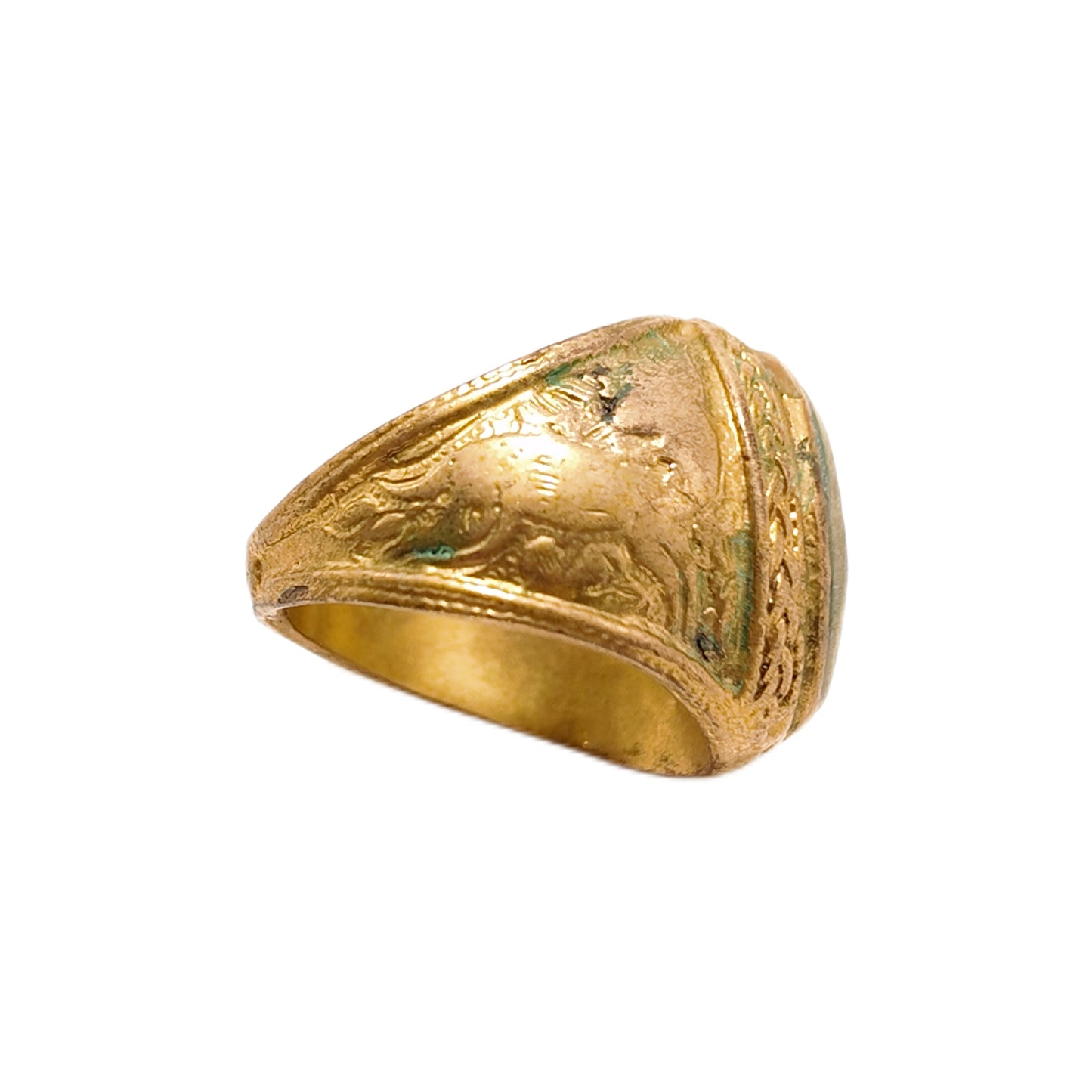 Vintage British 1960s Natural Turquoise Brass Ring Swan Carving Palace Vintage Style