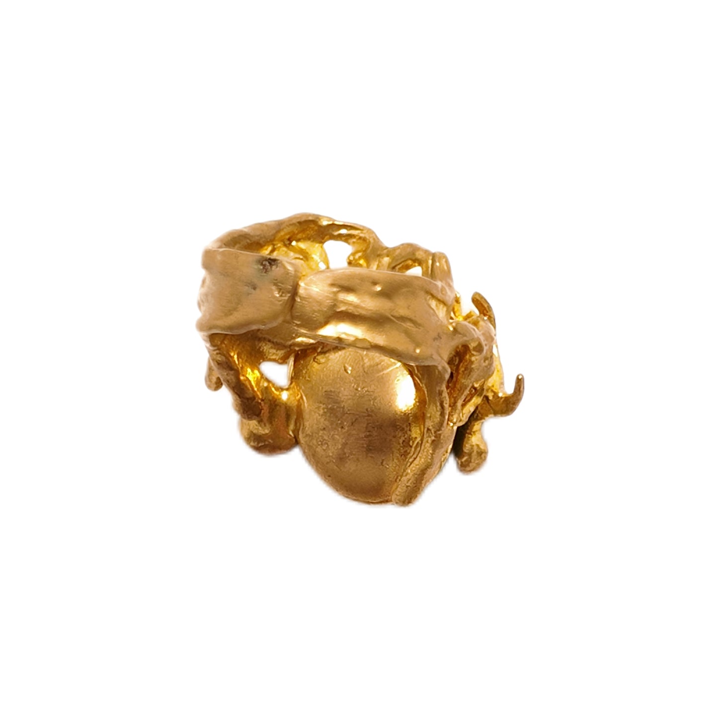 Vintage British 1960s Natural Stone Brass Open Ring with Turtle Three Dimensional Pattern Palace Vintage Style